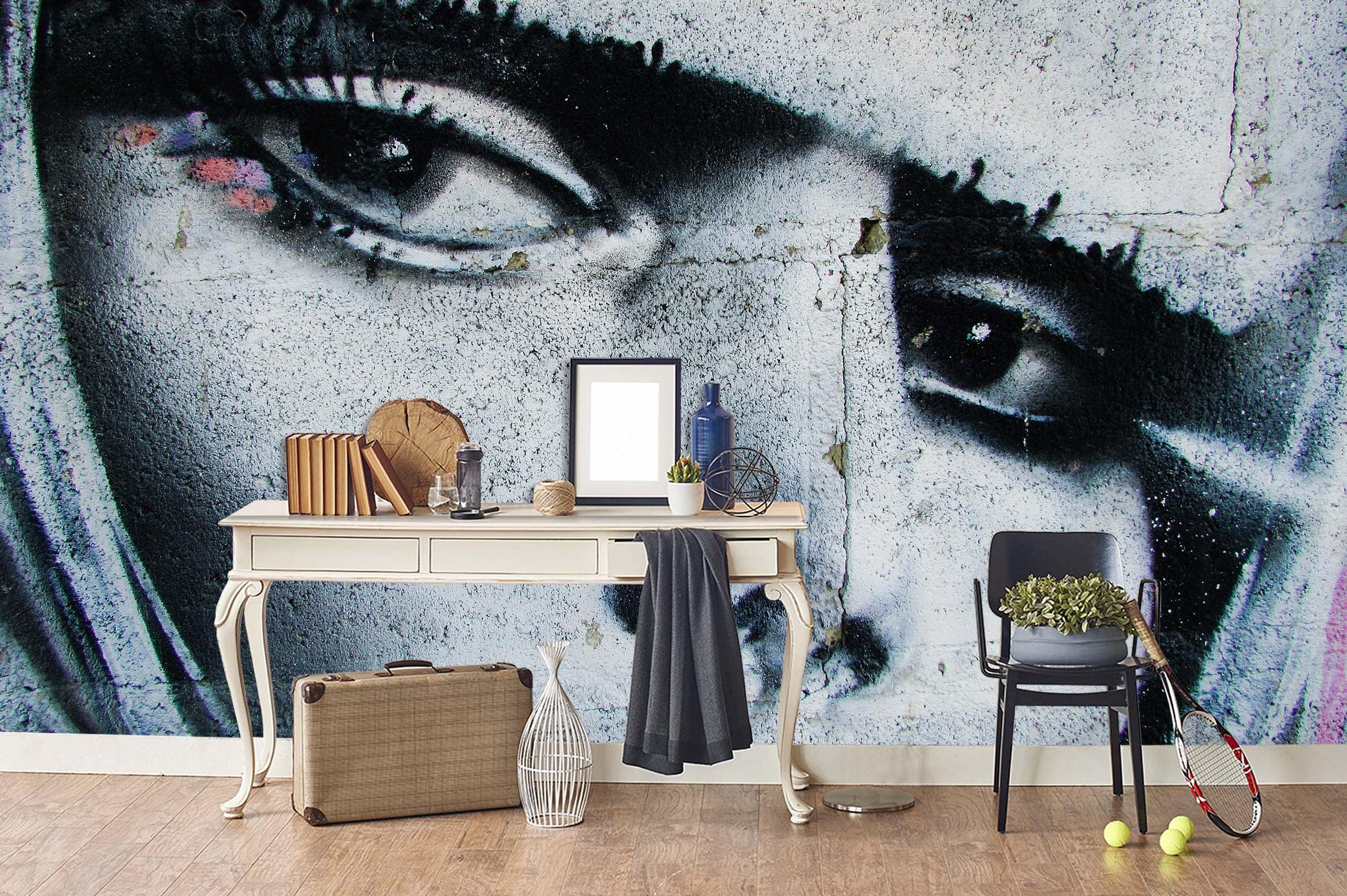 3D Grey Brick Girl Face Wall Mural Wallpaper 82- Jess Art Decoration