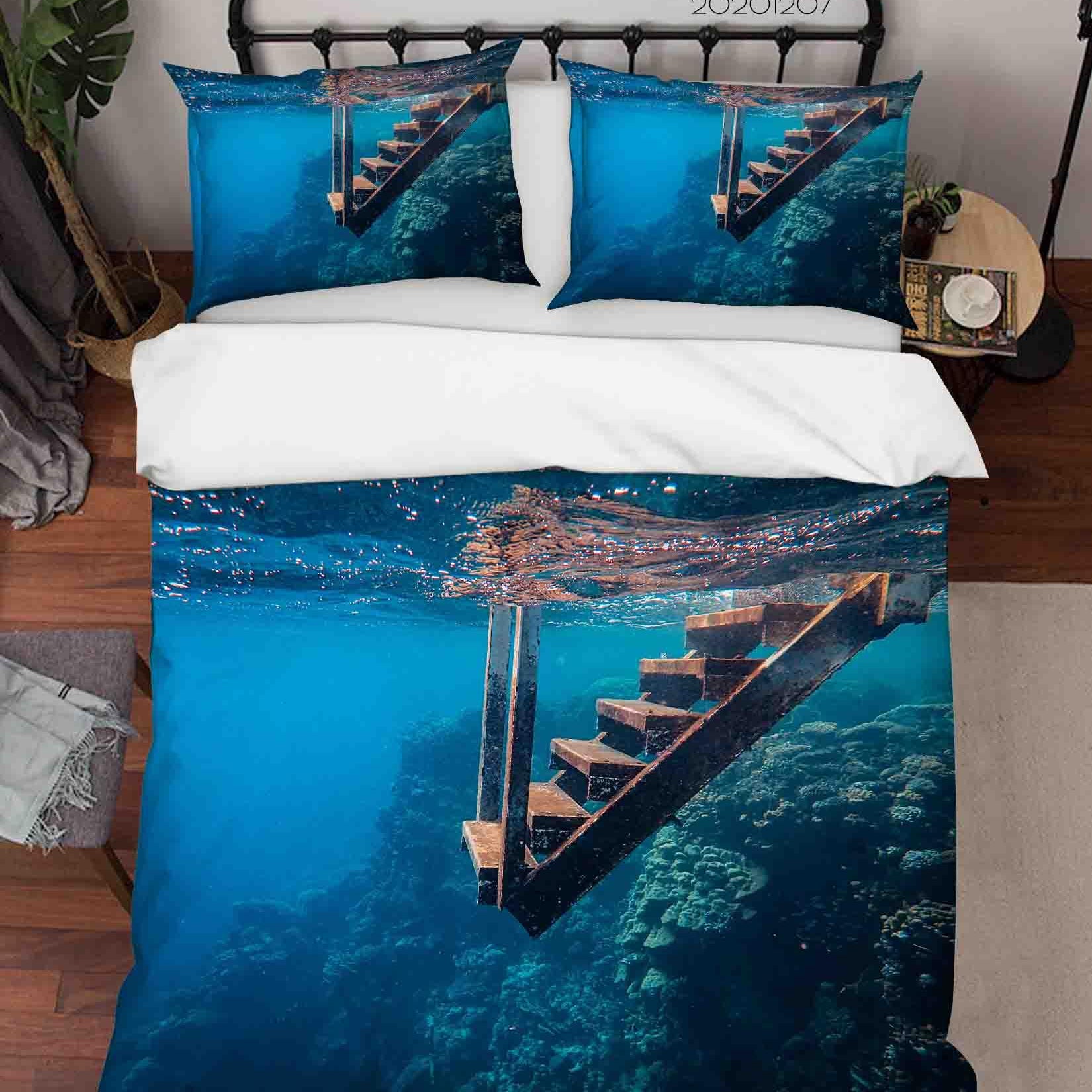 3D Pexels Deep Blue Ocean Wooden Stairs Quilt Cover Set Bedding Set Duvet Cover Pillowcases LXL- Jess Art Decoration