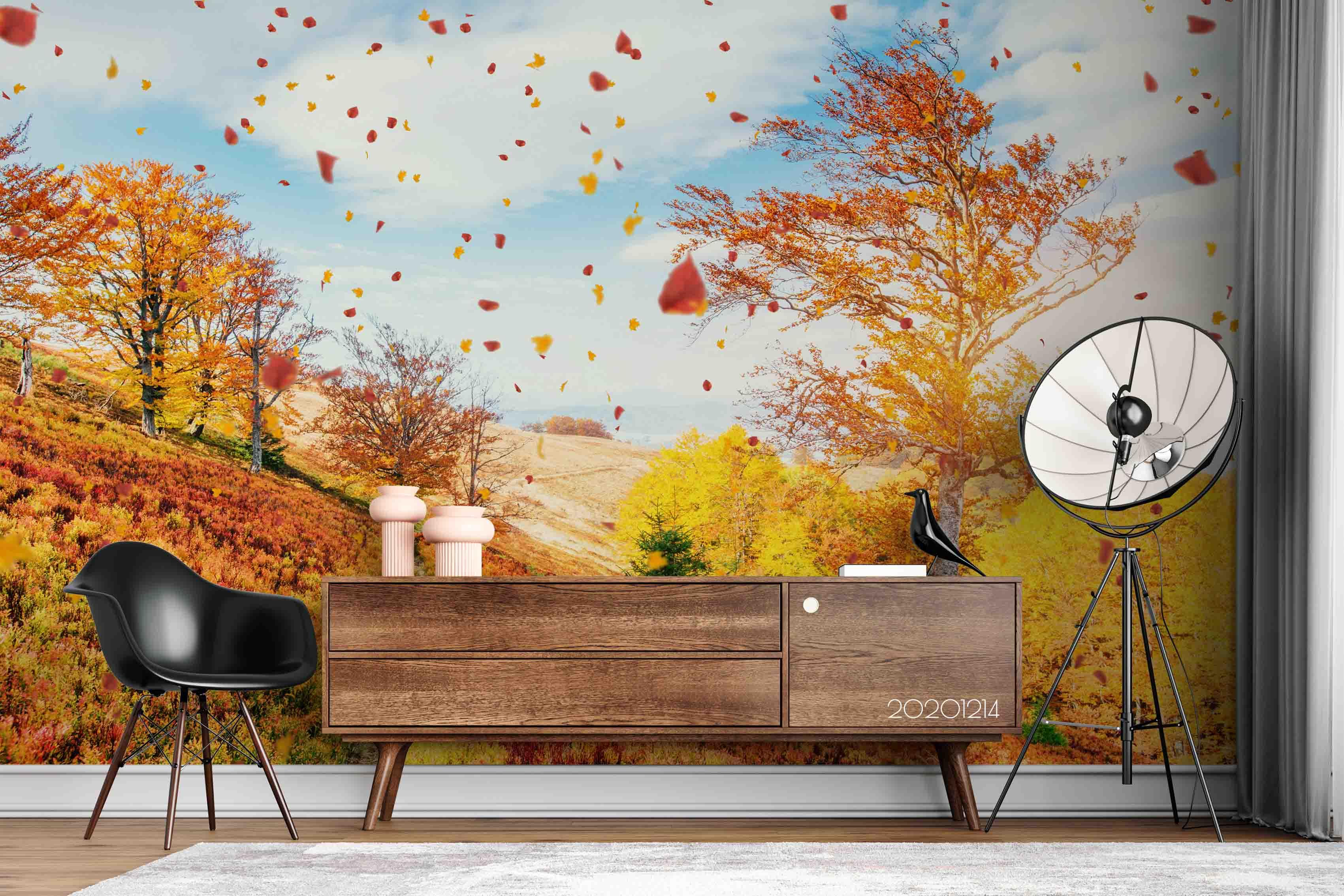 3D Landscape Cloud Autumn Tree Maple Leaves Plant Wall Mural Wallpaper LXL- Jess Art Decoration