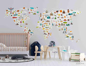 3D Cartoon World Map Wall Mural Wallpaper LQH 113- Jess Art Decoration