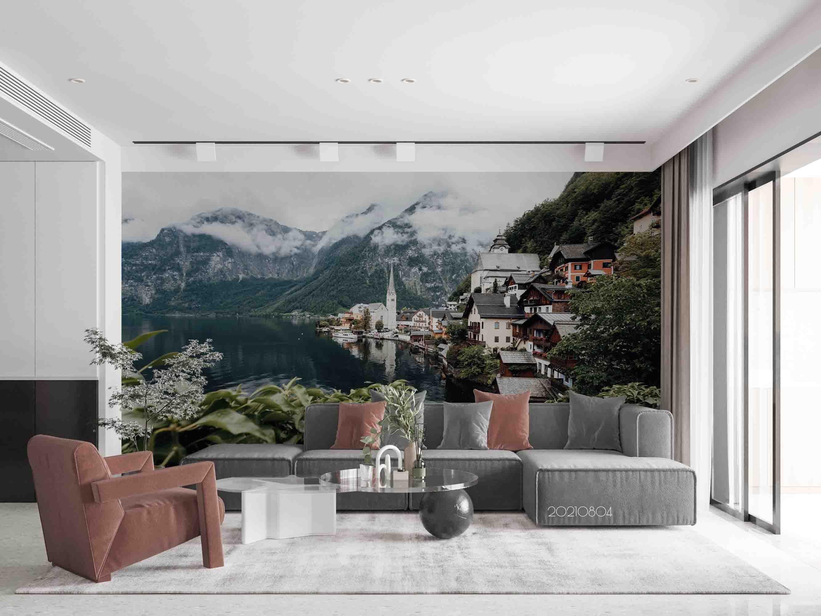 3D Shore Town Landscape Mountain Wall Mural Wallpaper SWW4998- Jess Art Decoration