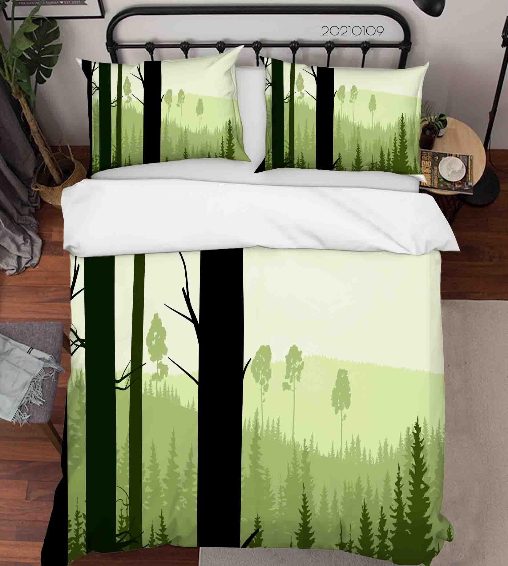 3D Cartoon Green Pine Forest Quilt Cover Set Bedding Set Duvet Cover Pillowcases 19 LQH- Jess Art Decoration