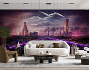 3D Night Purple Sky Road Buildings City Wall Mural Wallpaper GD 2203- Jess Art Decoration