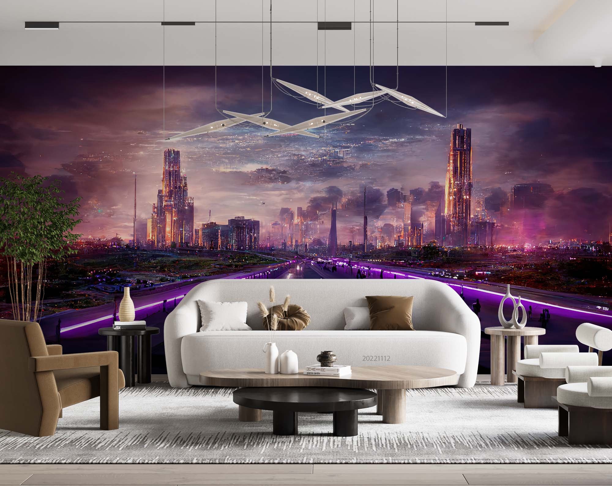 3D Night Purple Sky Road Buildings City Wall Mural Wallpaper GD 2203- Jess Art Decoration