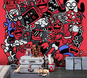 3D Red Cartoon Graffiti Wall Mural Wallpaper SF65- Jess Art Decoration