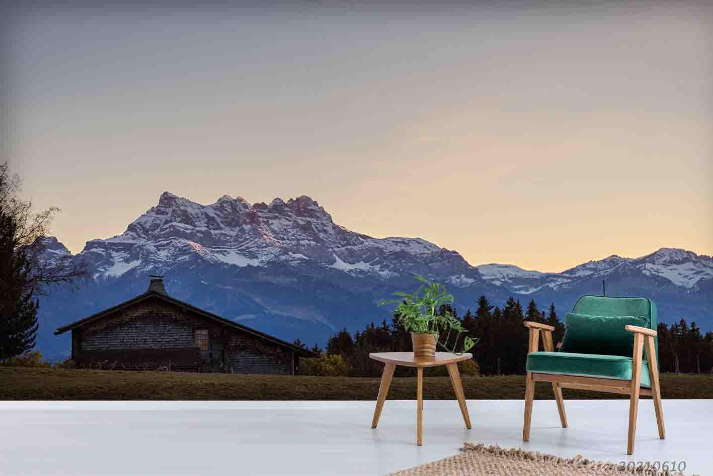3D Snow Mountain Rural Grassland Jungle House Wall Mural Wallpaper SWW1850- Jess Art Decoration