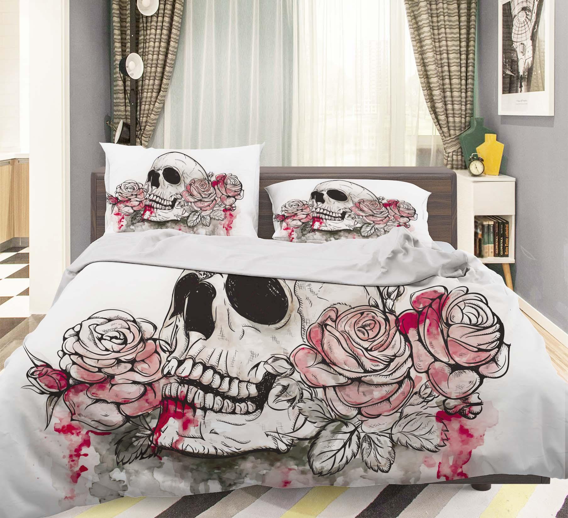 3D Skull Flower Quilt Cover Set Bedding Set Pillowcases 15- Jess Art Decoration