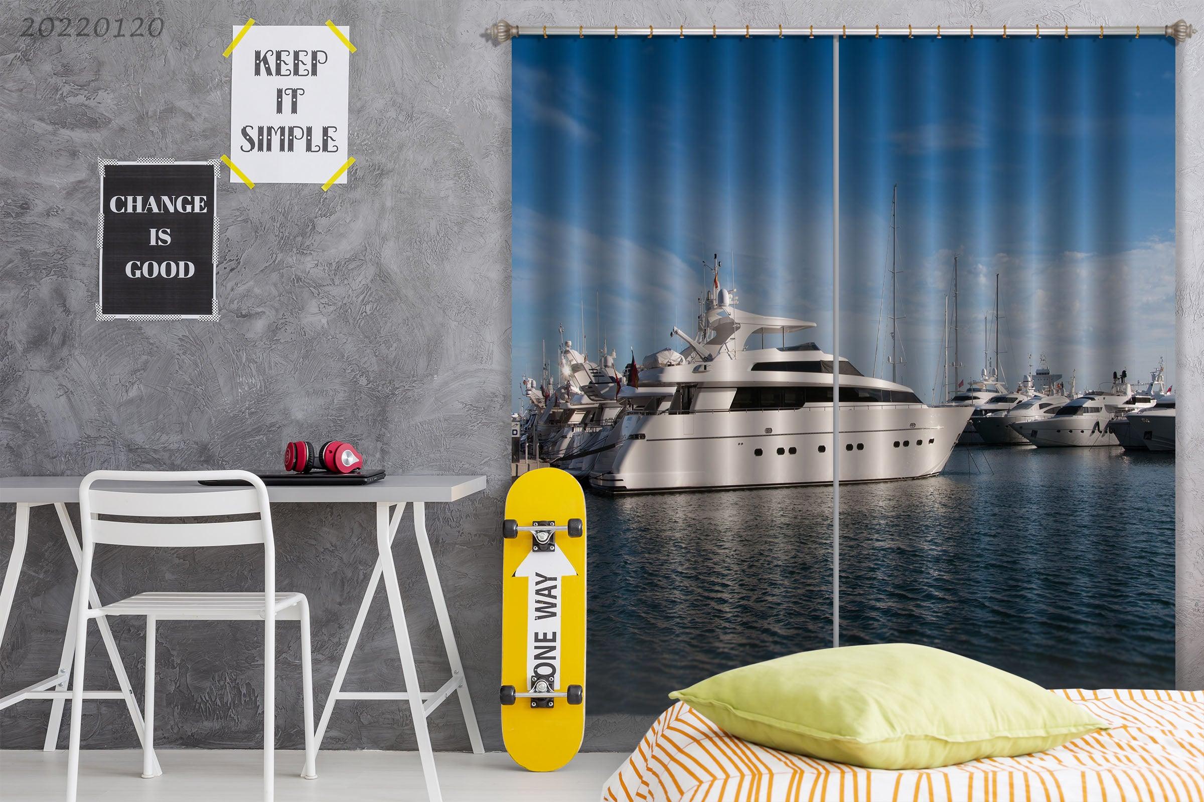 3D Yachting Pier Sea Curtains and Drapes GD 1750- Jess Art Decoration