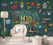 3D Cartoon Green School Food Wall Mural Wallpaper LQH 208- Jess Art Decoration