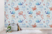 3D Cartoon Crab Whale Starfish Shells Wall Mural Wallpaper WJ 3181- Jess Art Decoration