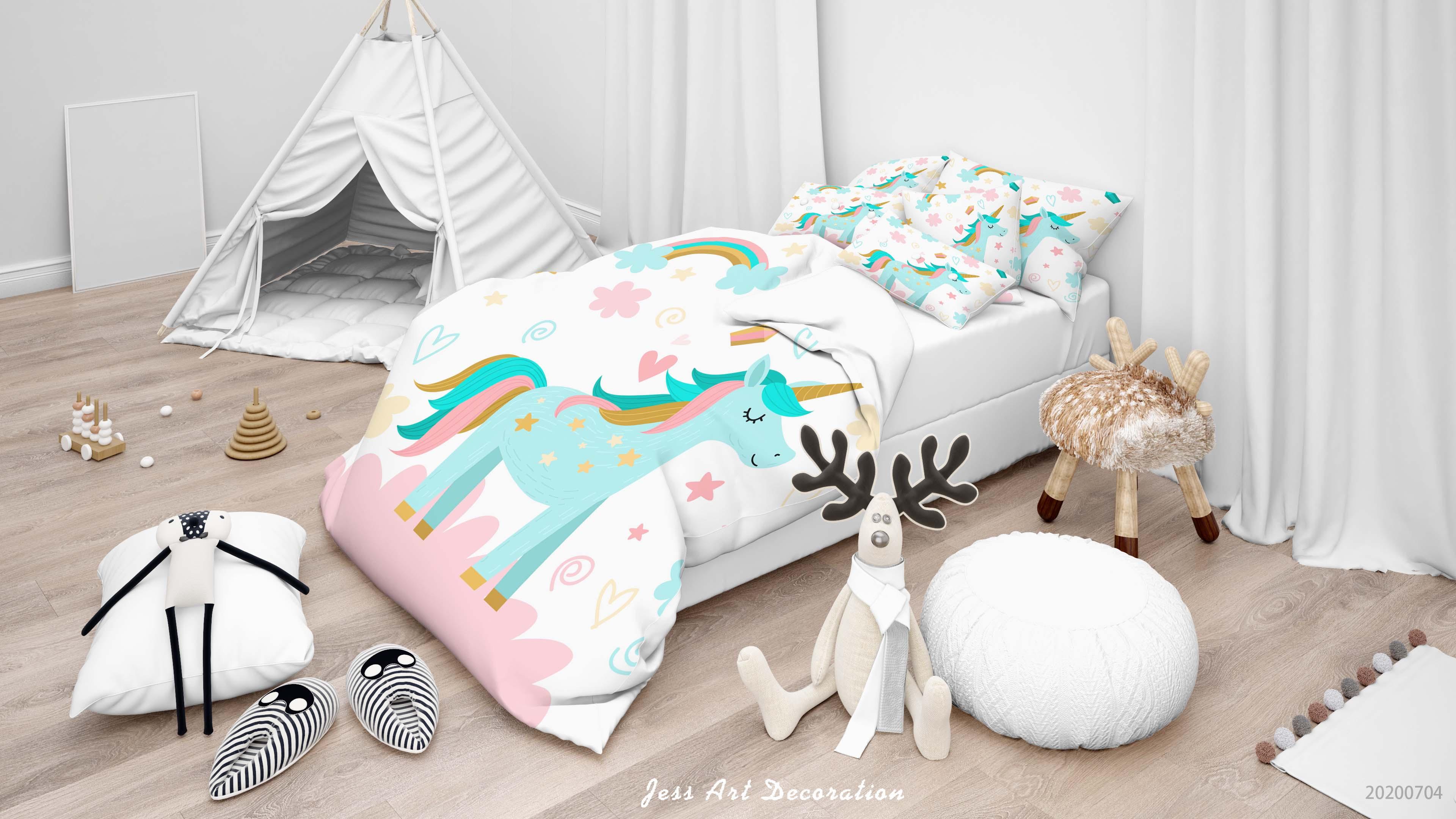 3D White Floral Unicorn Quilt Cover Set Bedding Set Duvet Cover Pillowcases SF72- Jess Art Decoration