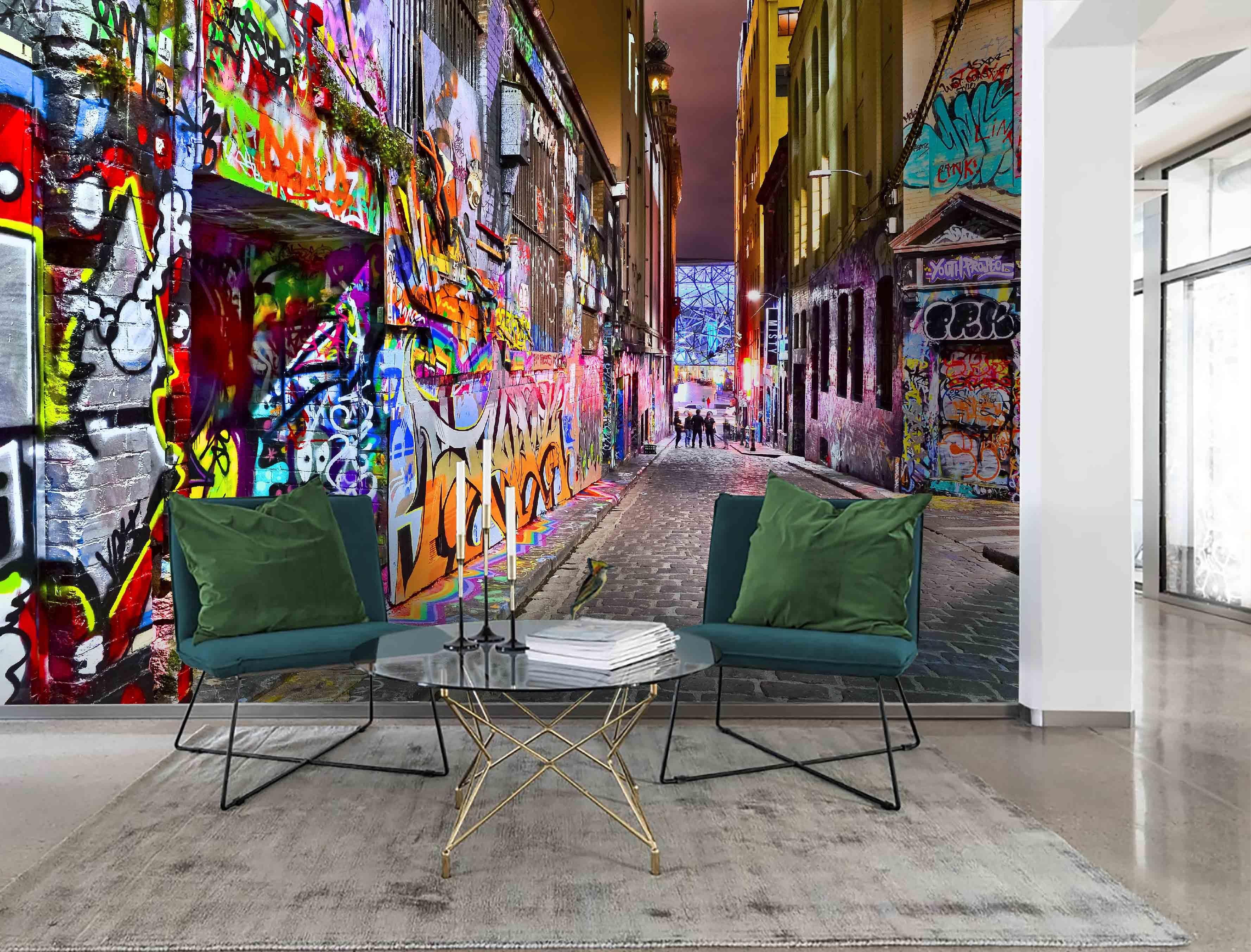 3D Abstract Colored Street Graffiti Wall Mural Wallpaper LQH 43- Jess Art Decoration