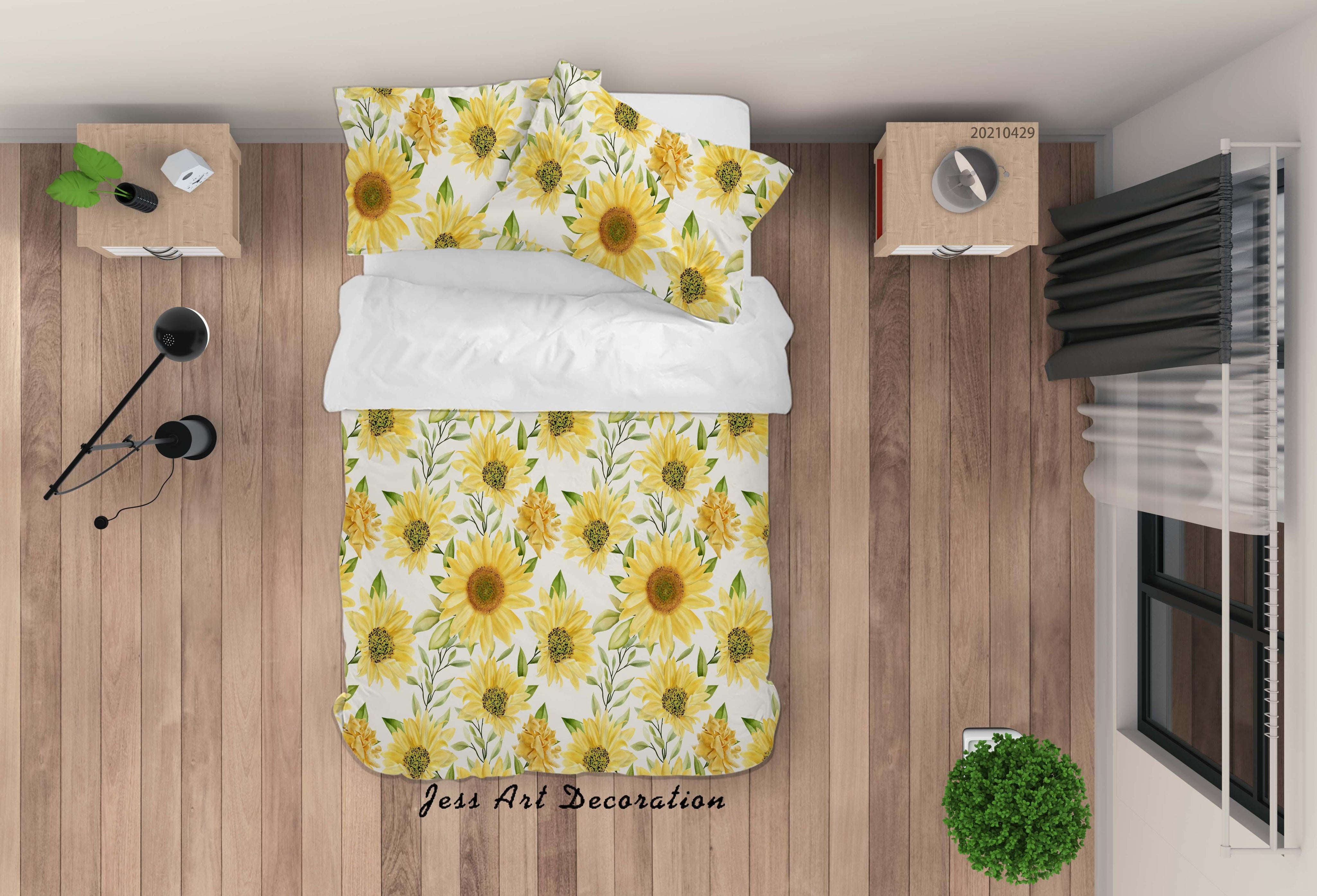 3D Hand Drawn Sunflower Floral Quilt Cover Set Bedding Set Duvet Cover Pillowcases 195- Jess Art Decoration