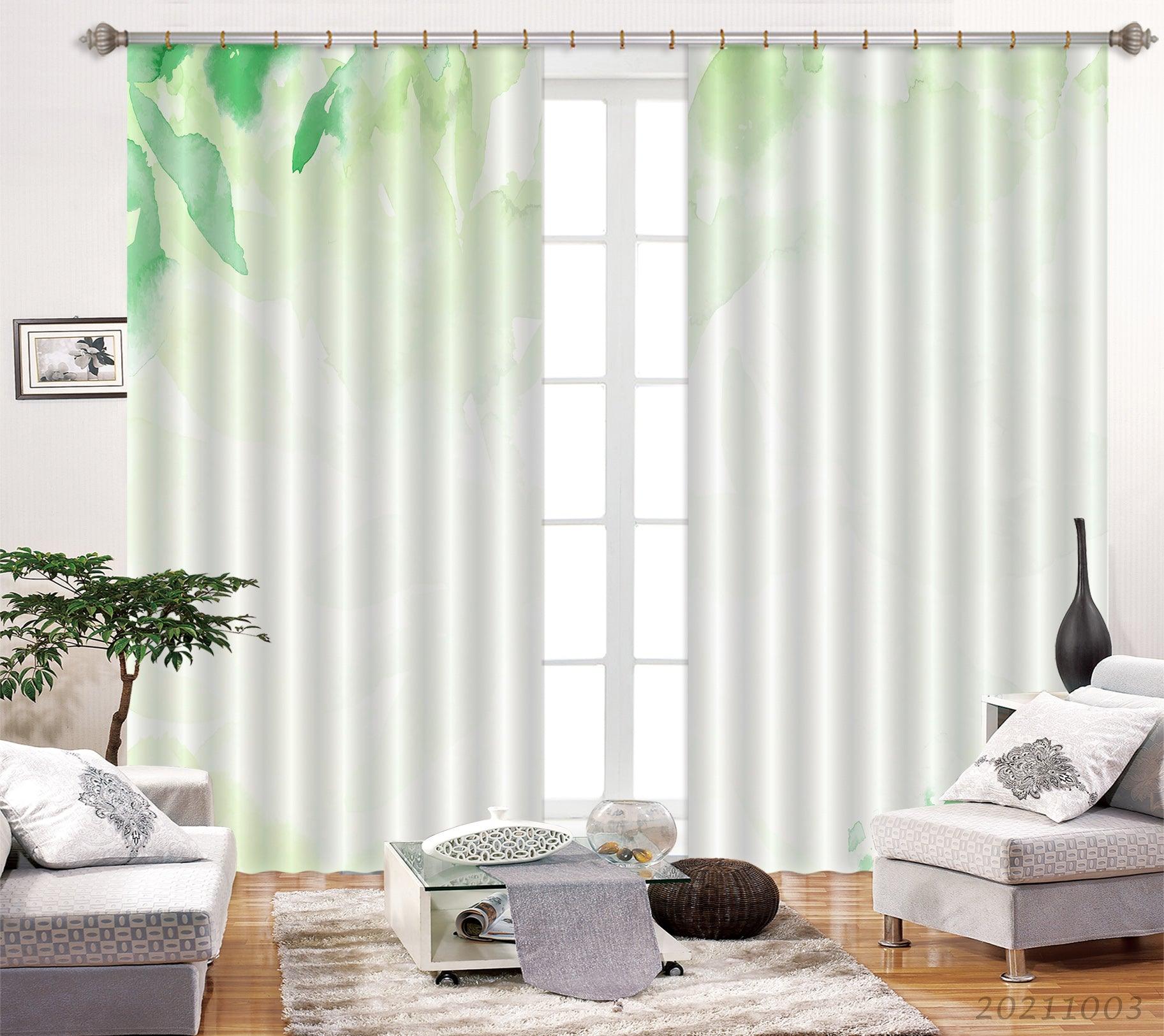 3D Watercolor Green Leaf Curtains and Drapes LQH 10- Jess Art Decoration