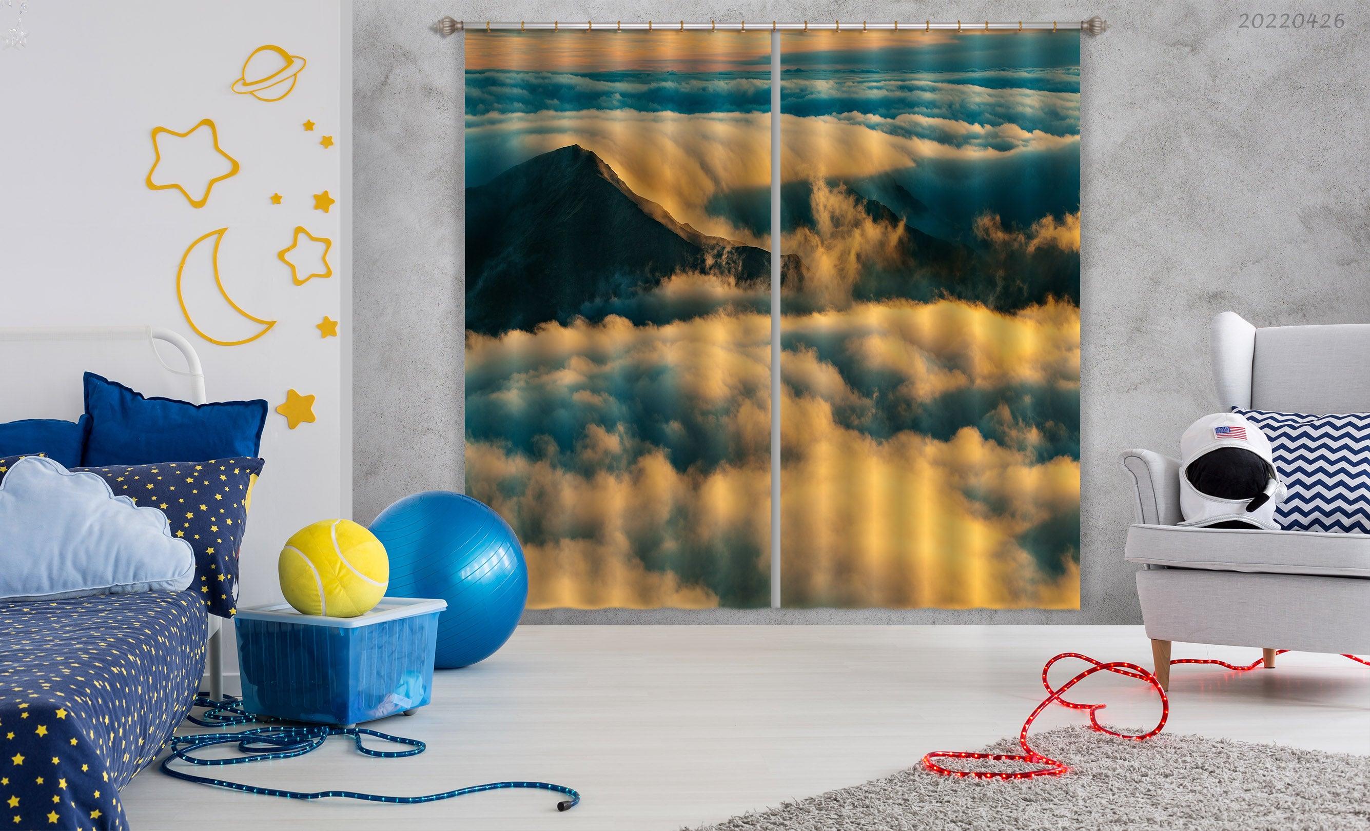 3D Landscape Mountain Peak Cloud Fog Sunbeam Curtains and Drapes GD 4737- Jess Art Decoration