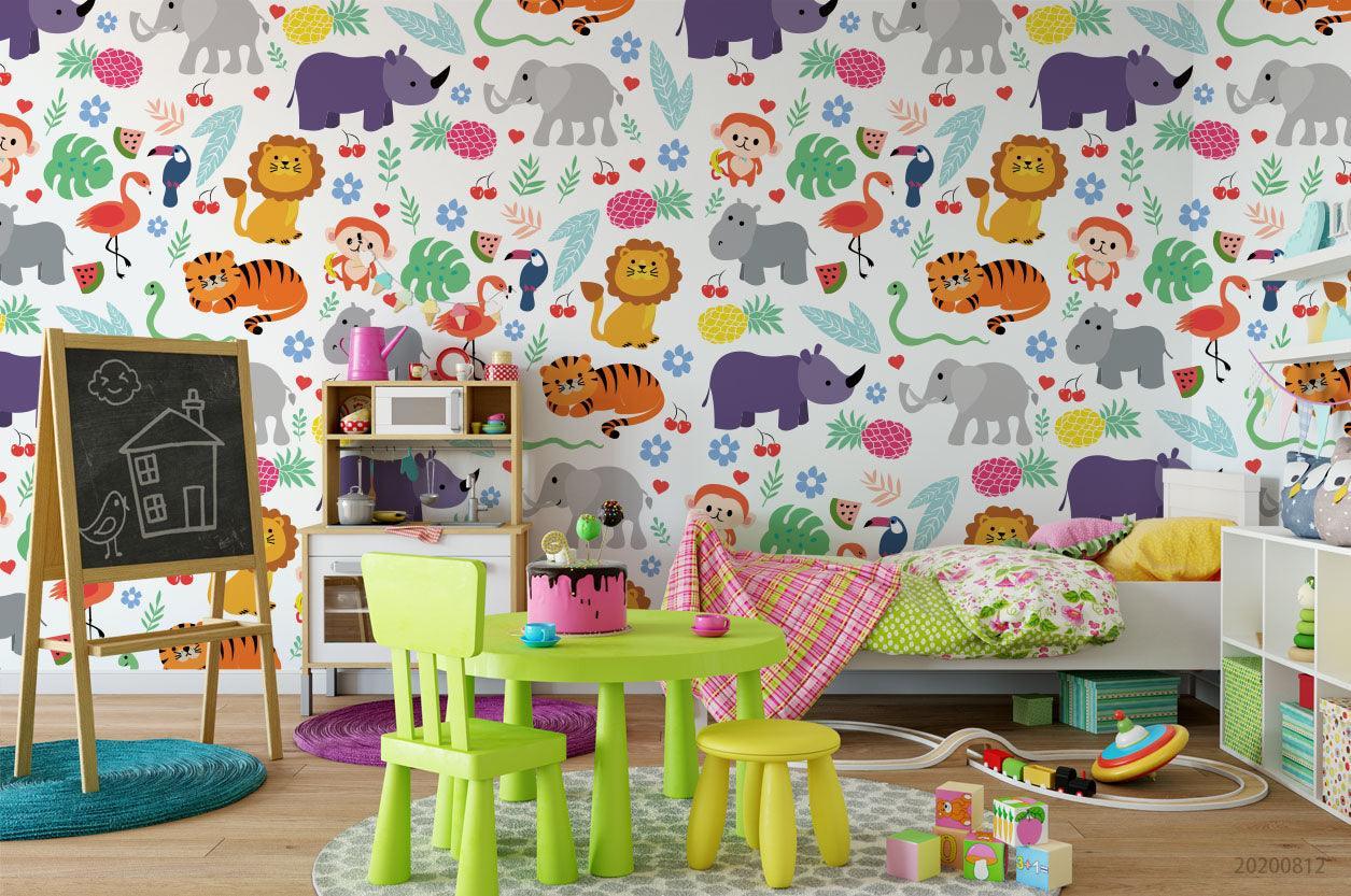 3D Cartoon Colorful Floral Animal Wall Mural Wallpaper LXL 1124- Jess Art Decoration