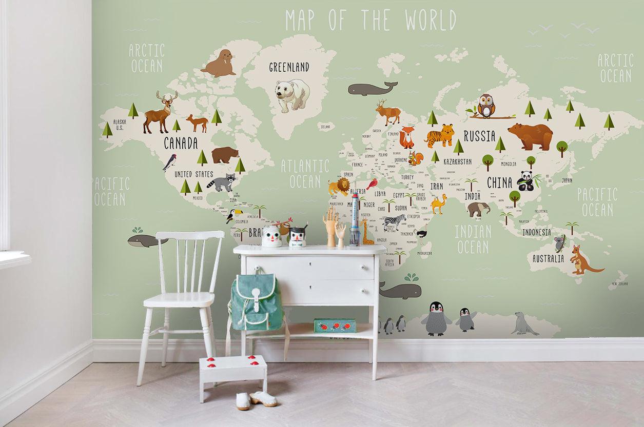 3D Animals World Map Wall Mural Wallpaper 41- Jess Art Decoration
