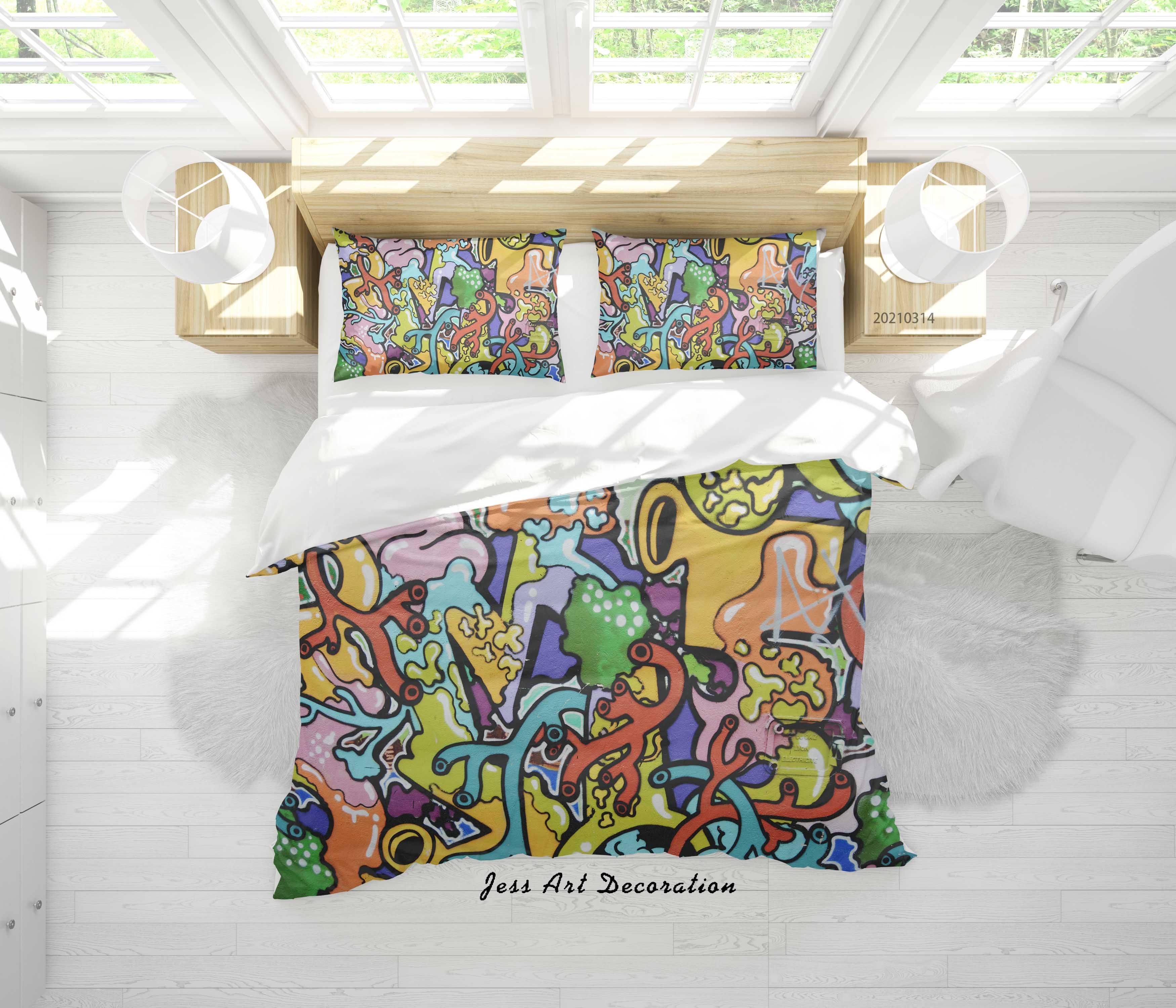 3D Abstract Color Graffiti Quilt Cover Set Bedding Set Duvet Cover Pillowcases 156- Jess Art Decoration