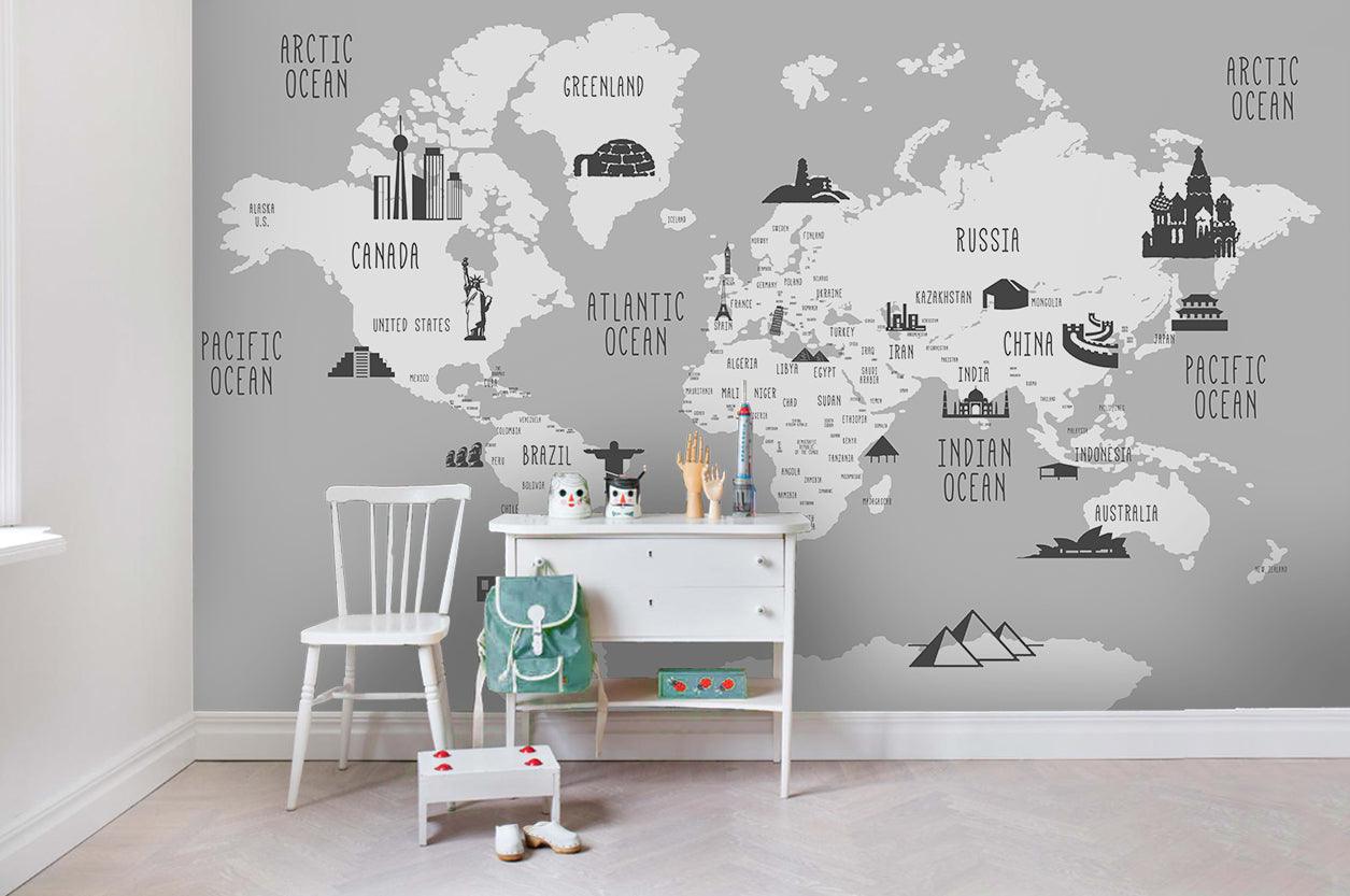 3D Grey Building World Map Wall Mural Wallpaper 36- Jess Art Decoration