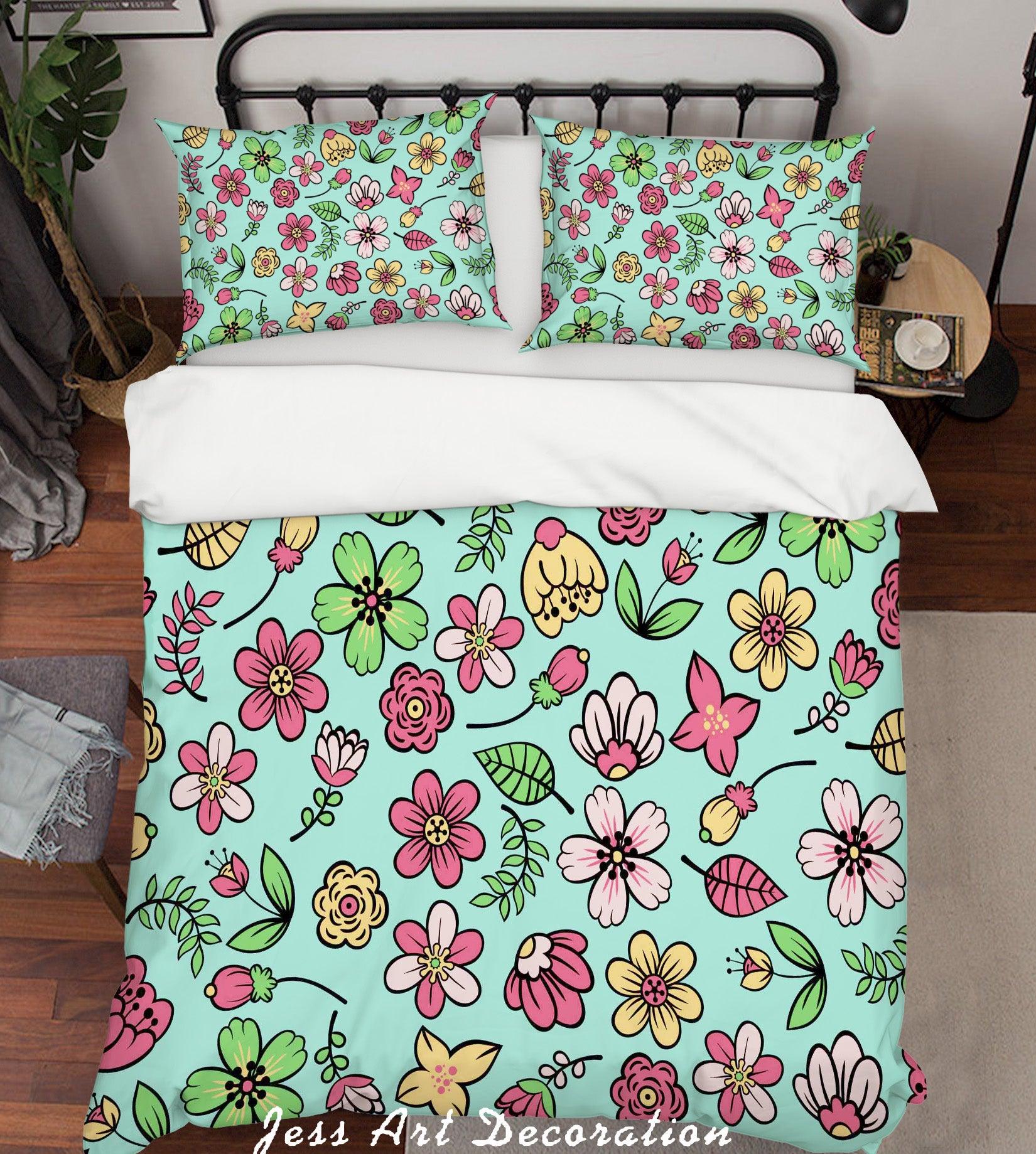 3D Cartoon Flower Green Quilt Cover Set Bedding Set Pillowcases 99- Jess Art Decoration