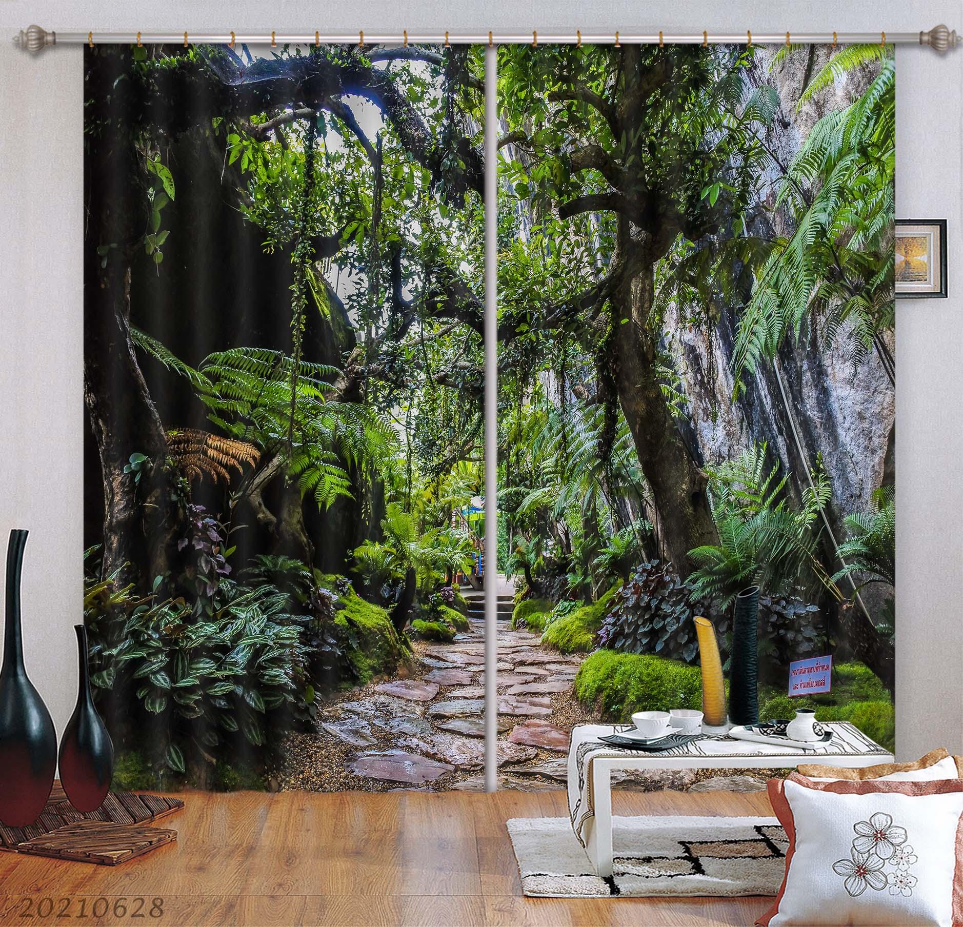 3D Landscape Green Plants Stone Road Curtains and Drapes LQH 81- Jess Art Decoration