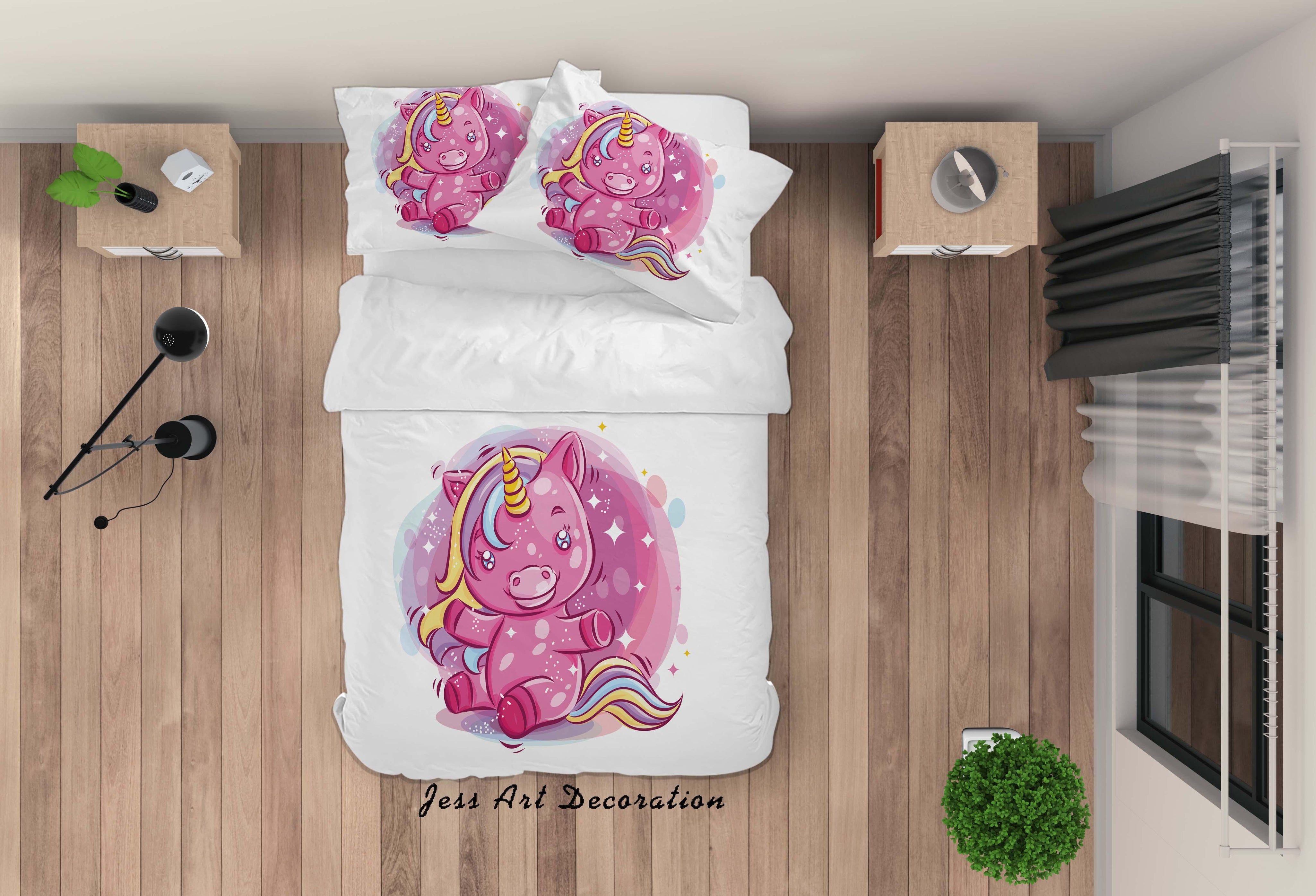 3D White Pink Unicorn Quilt Cover Set Bedding Set Duvet Cover Pillowcases SF62- Jess Art Decoration