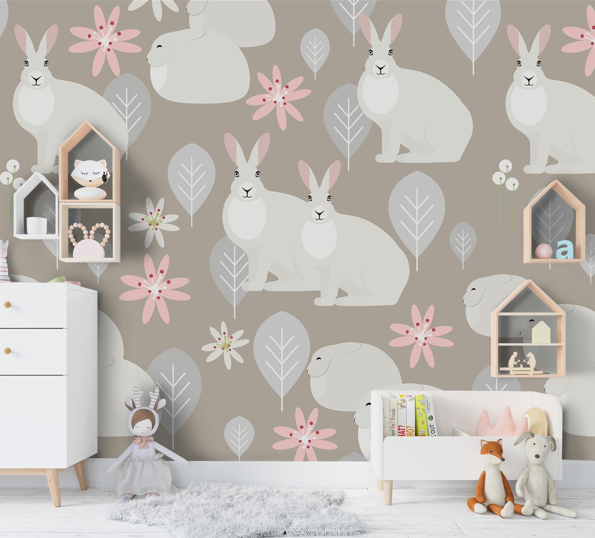 3D Cartoon Grey Rabbit Tree Wall Mural Wallpaper 97- Jess Art Decoration