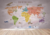 3D Color World Map Airplane Kids Wall Mural Wallpaper LQH 716- Jess Art Decoration