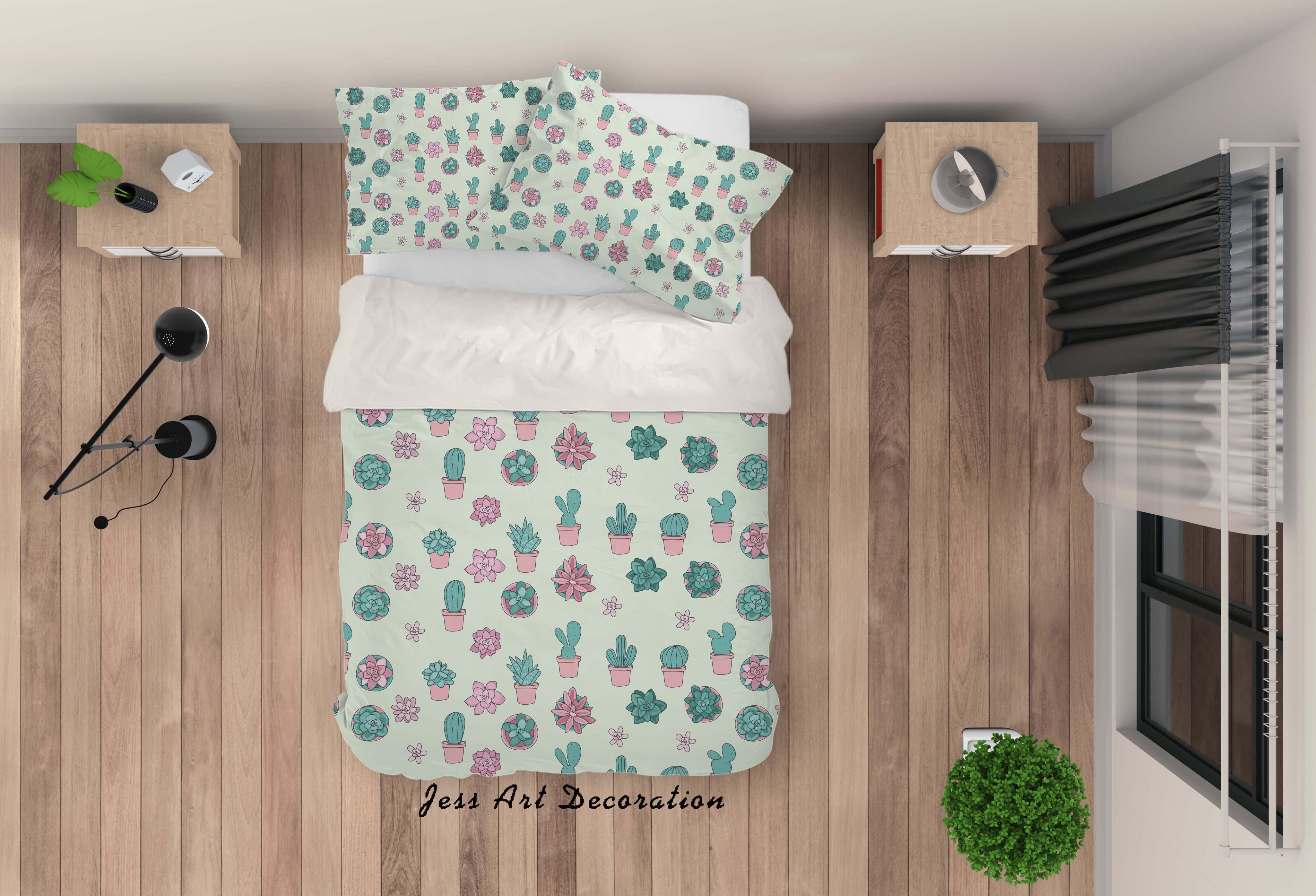 3D Green Cactus  Quilt Cover Set Bedding Set Pillowcases 6- Jess Art Decoration