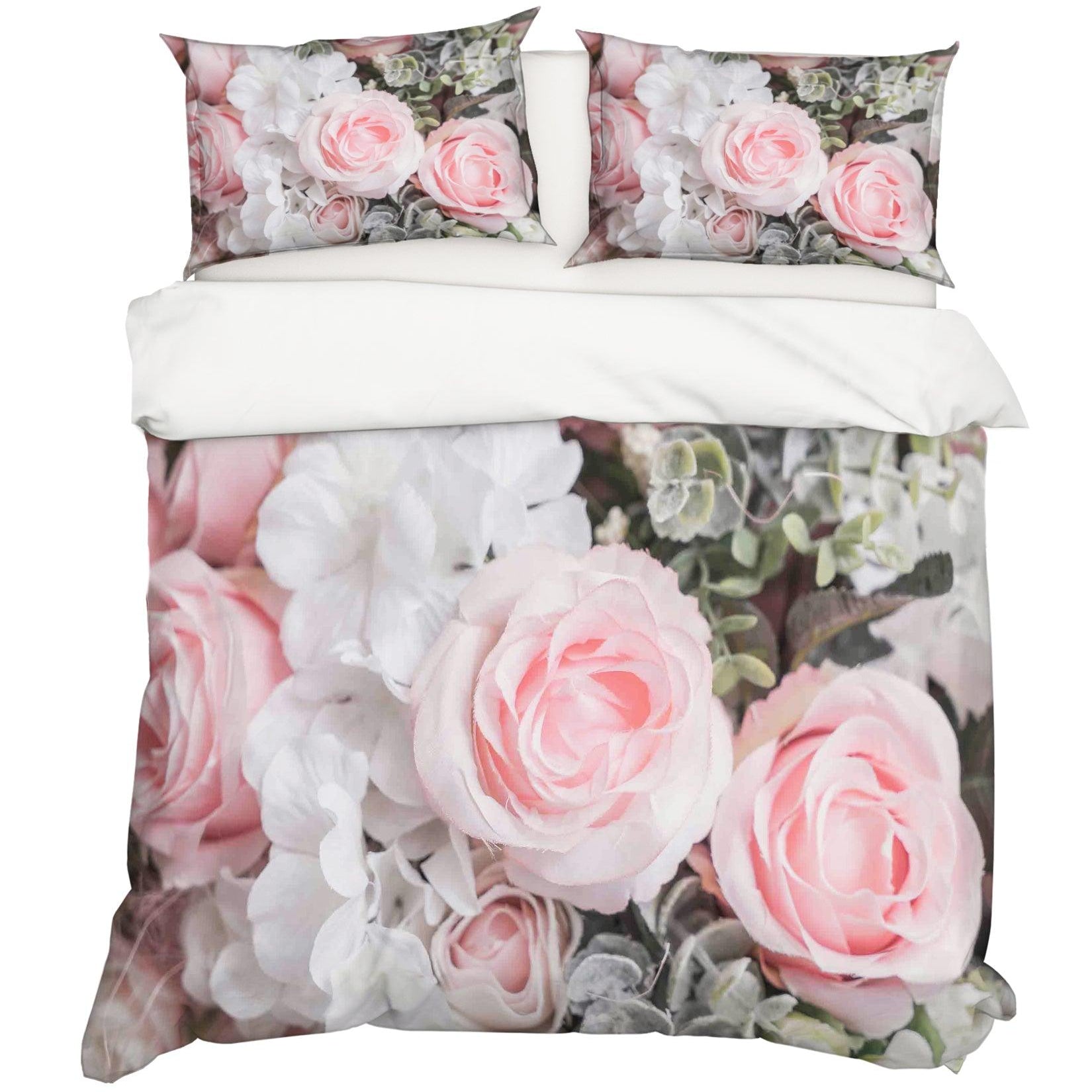 3D Pink White Rose Quilt Cover Set Bedding Set Pillowcases 55- Jess Art Decoration