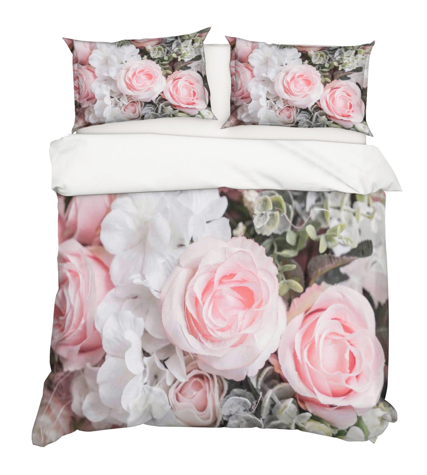 3D Pink White Rose Quilt Cover Set Bedding Set Pillowcases 55- Jess Art Decoration