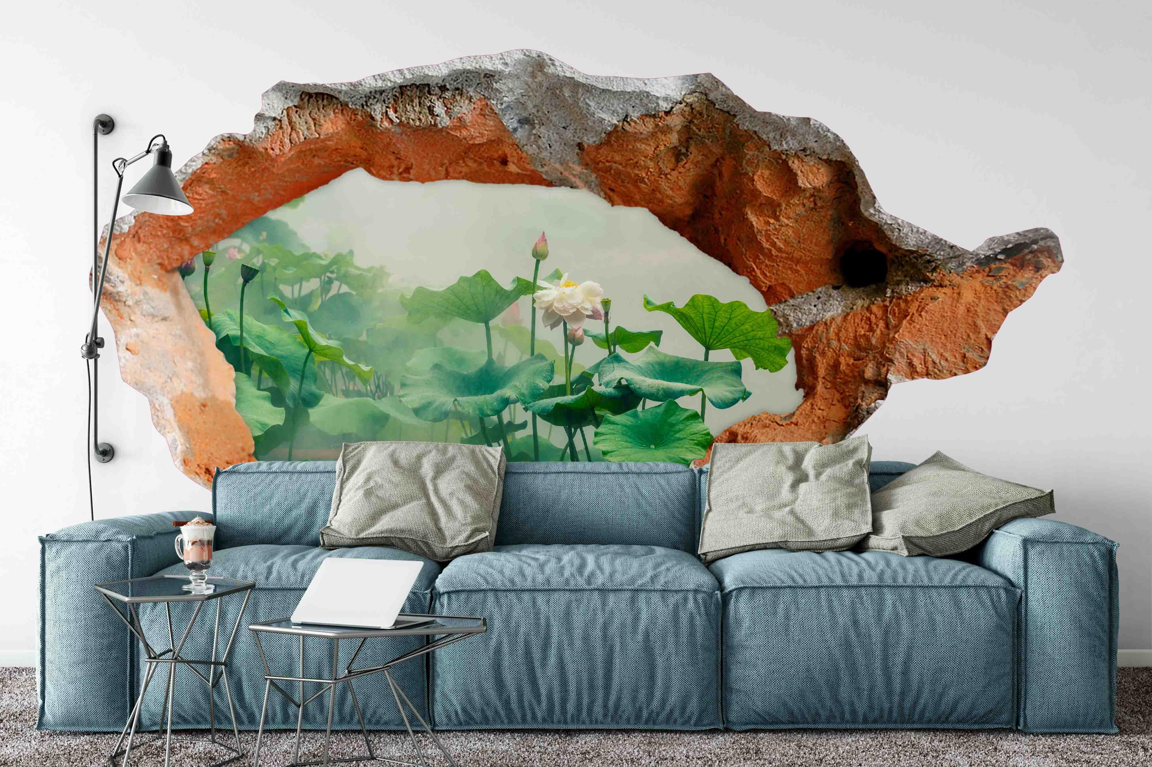 3D Lotus Leaves Damage Wall Mural Wallpaper 139- Jess Art Decoration