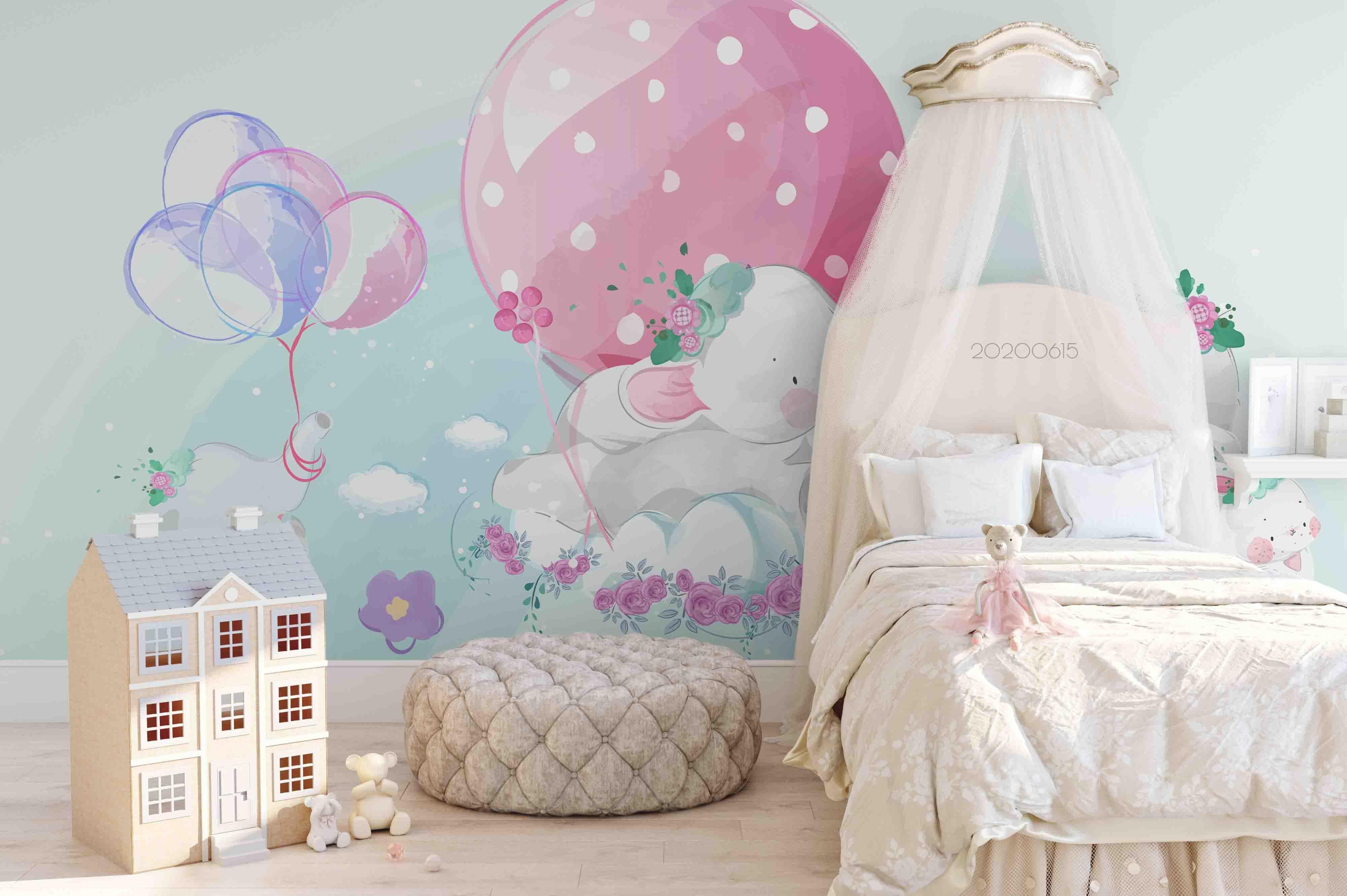 3D Floral Balloon Elephant  Wall Mural Wallpaper LXL 21- Jess Art Decoration