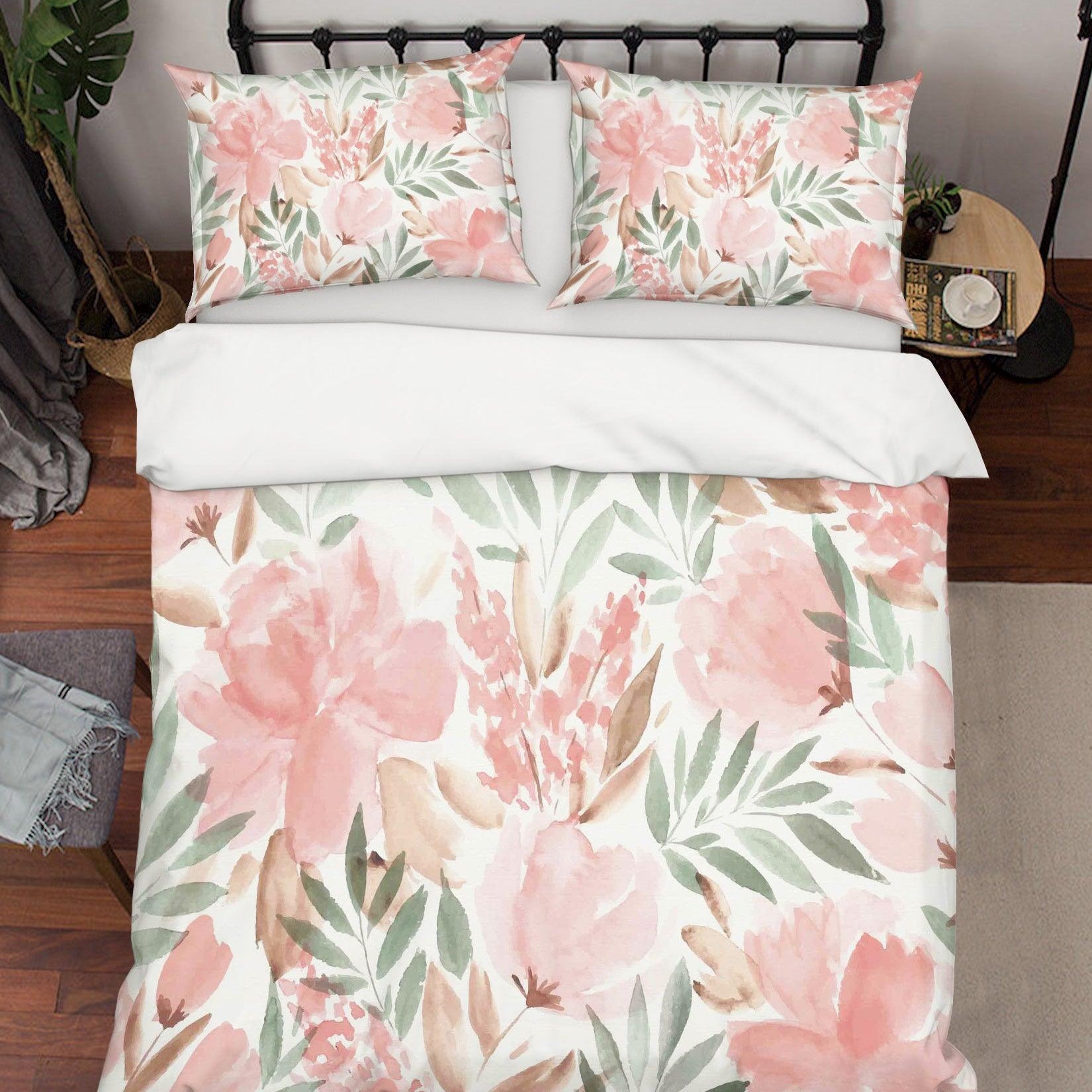 3D Watercolor Pink Floral Quilt Cover Set Bedding Set Pillowcases 29- Jess Art Decoration