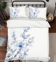 3D Hand Drawn Blue Floral Plant Pattern Quilt Cover Set Bedding Set Duvet Cover Pillowcases LXL- Jess Art Decoration