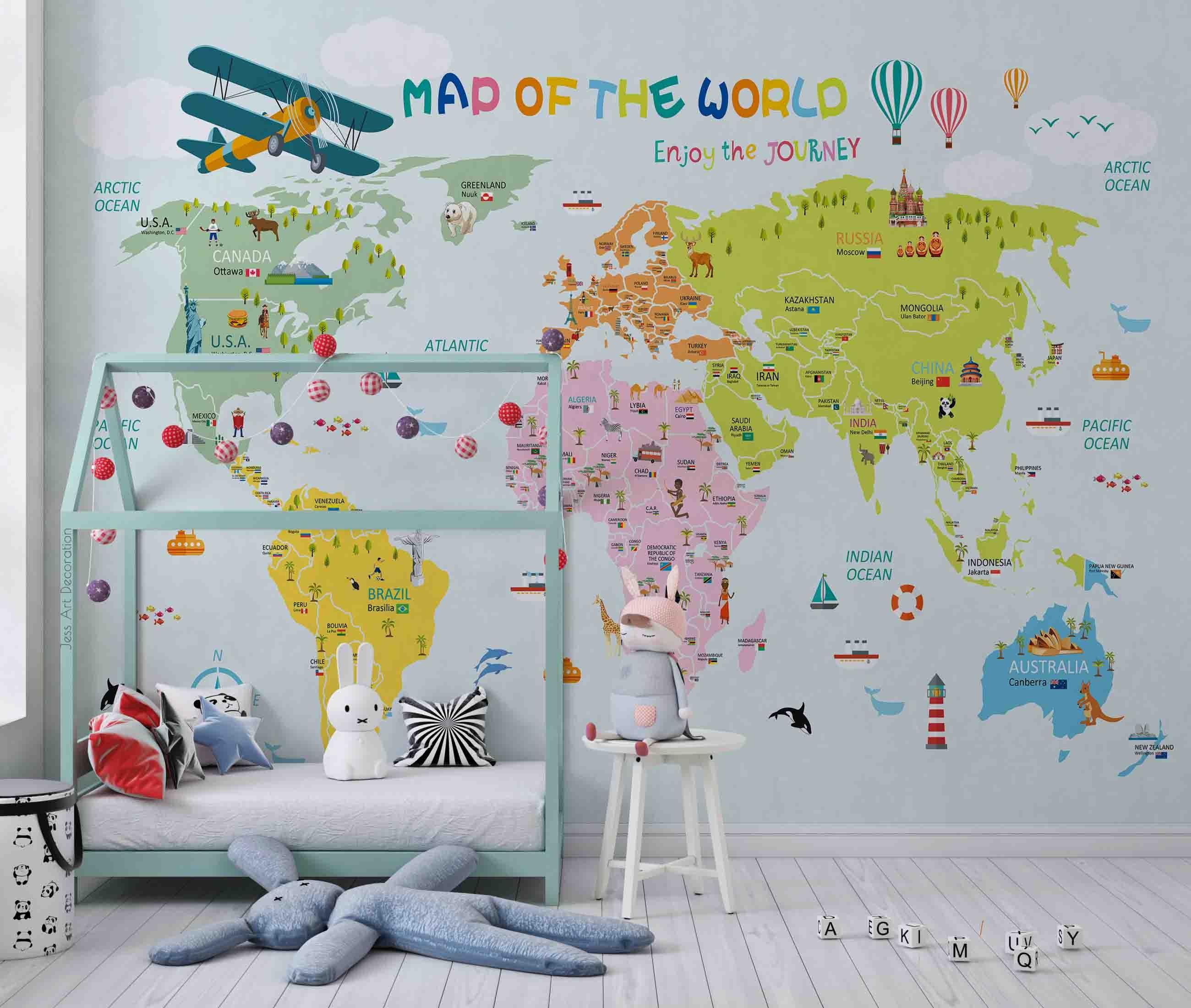 3D World Map Vehicle Animal Wall Mural Wallpaper GD 2857- Jess Art Decoration