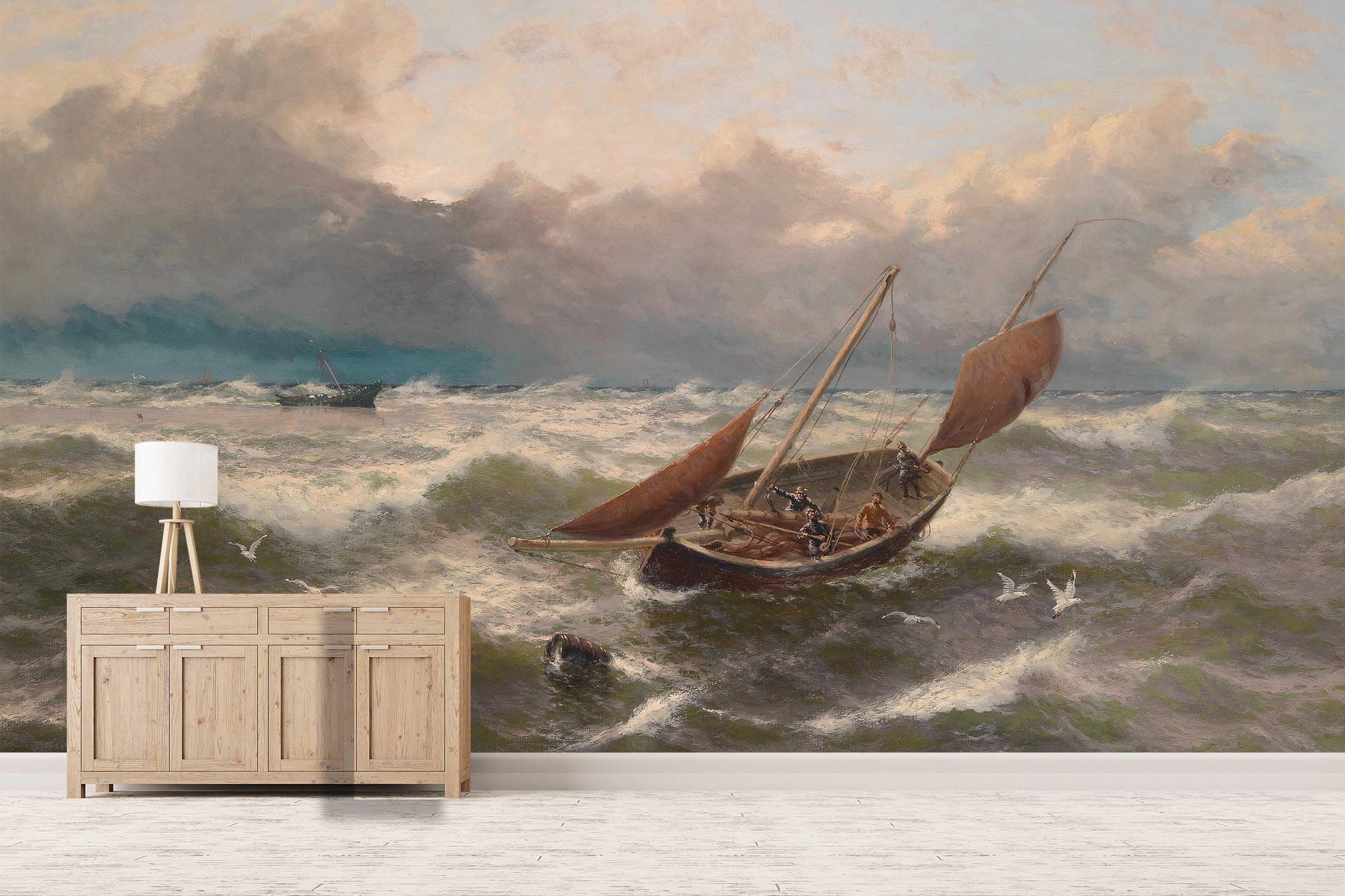 3D landscape oil painting sea wave sailboat wall mural wallpaper 33- Jess Art Decoration