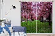 3D Park Pink Sakura Tree Meadow Curtains and Drapes GD 628- Jess Art Decoration