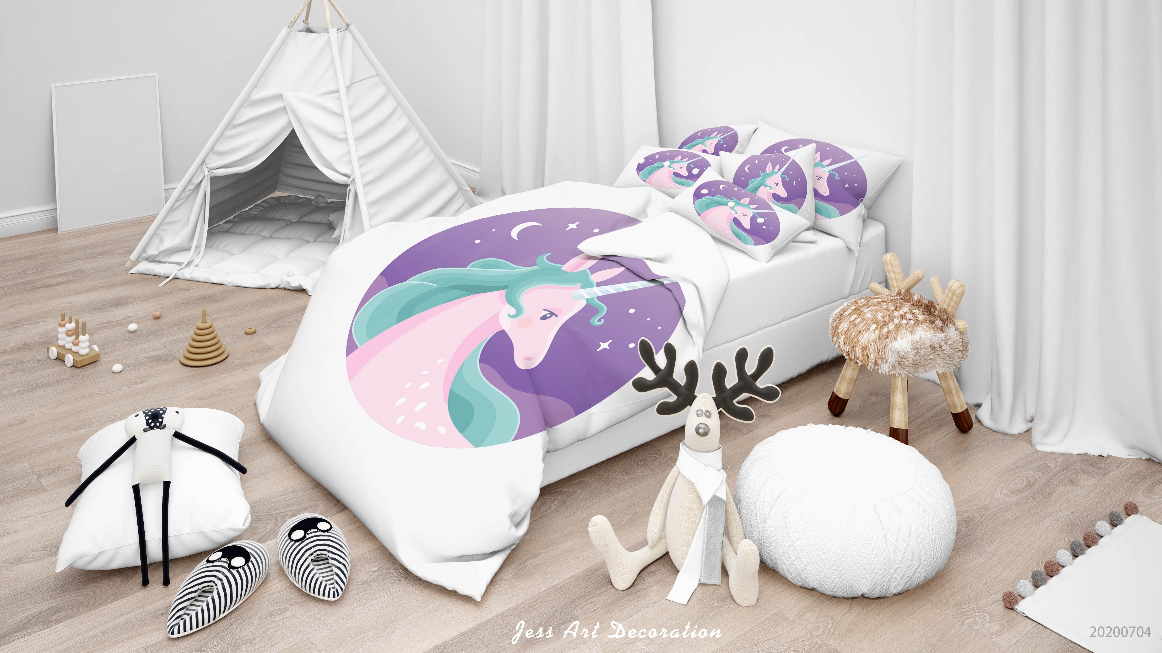 3D White Unicorn Quilt Cover Set Bedding Set Duvet Cover Pillowcases SF261- Jess Art Decoration