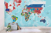 3D Map World Flags Countries Flowers Wall Mural Wallpaper WJ 9438- Jess Art Decoration