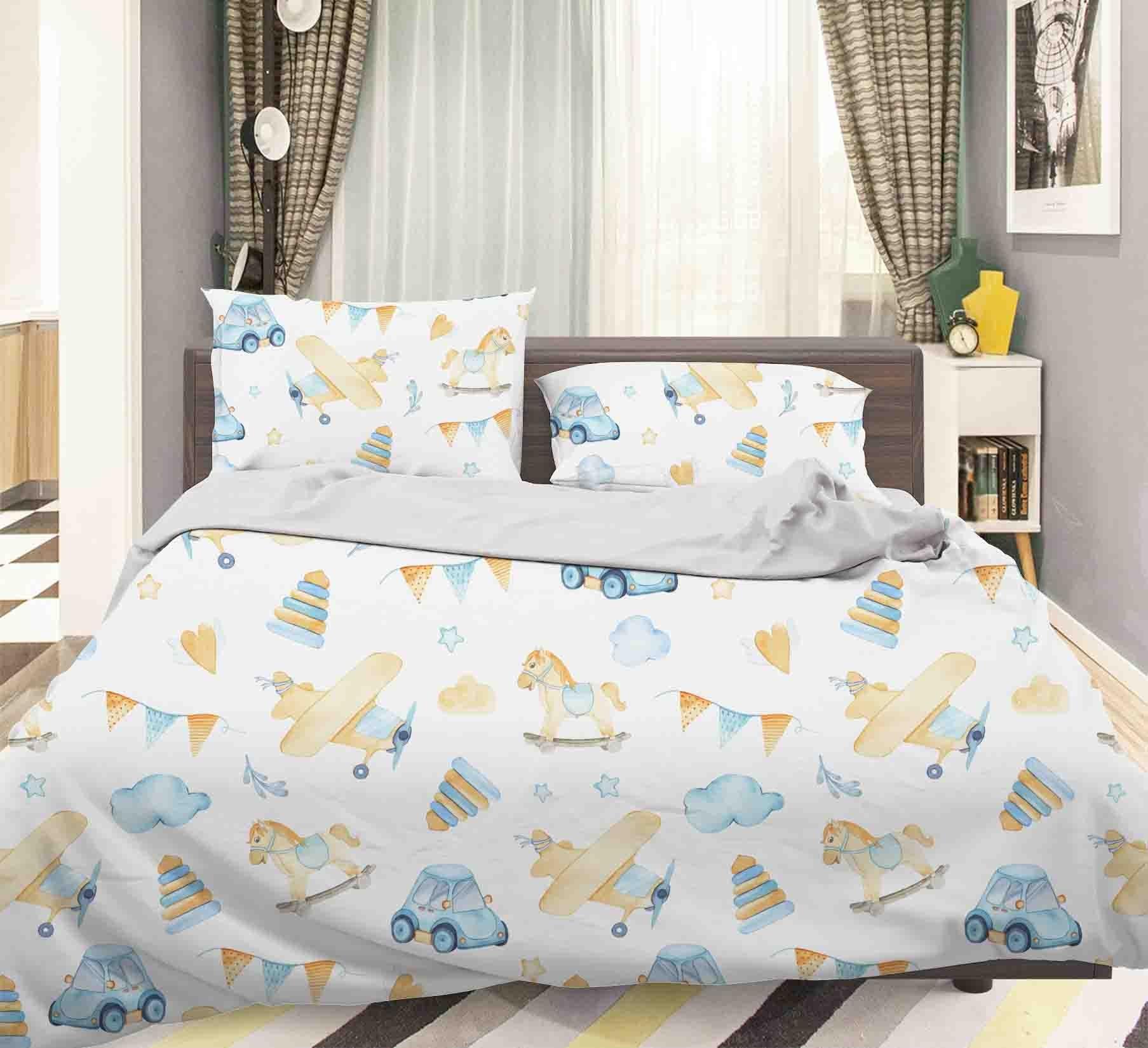 3D White Blue Yellow Aircraft Clouds Star Trojan Car Quilt Cover Set Bedding Set Pillowcases 13- Jess Art Decoration