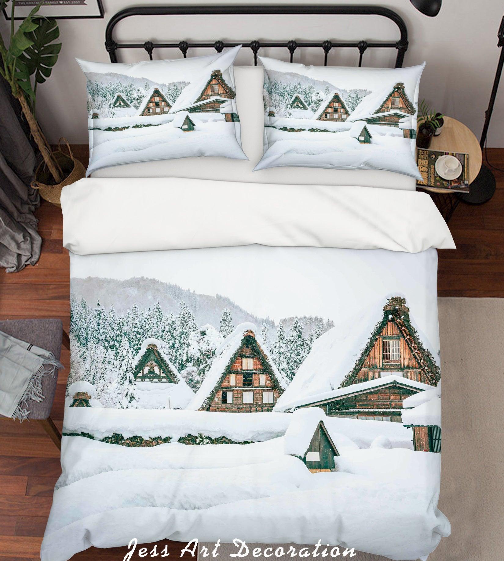3D Snowfield Cottage Quilt Cover Set Bedding Set Pillowcasesn 3- Jess Art Decoration