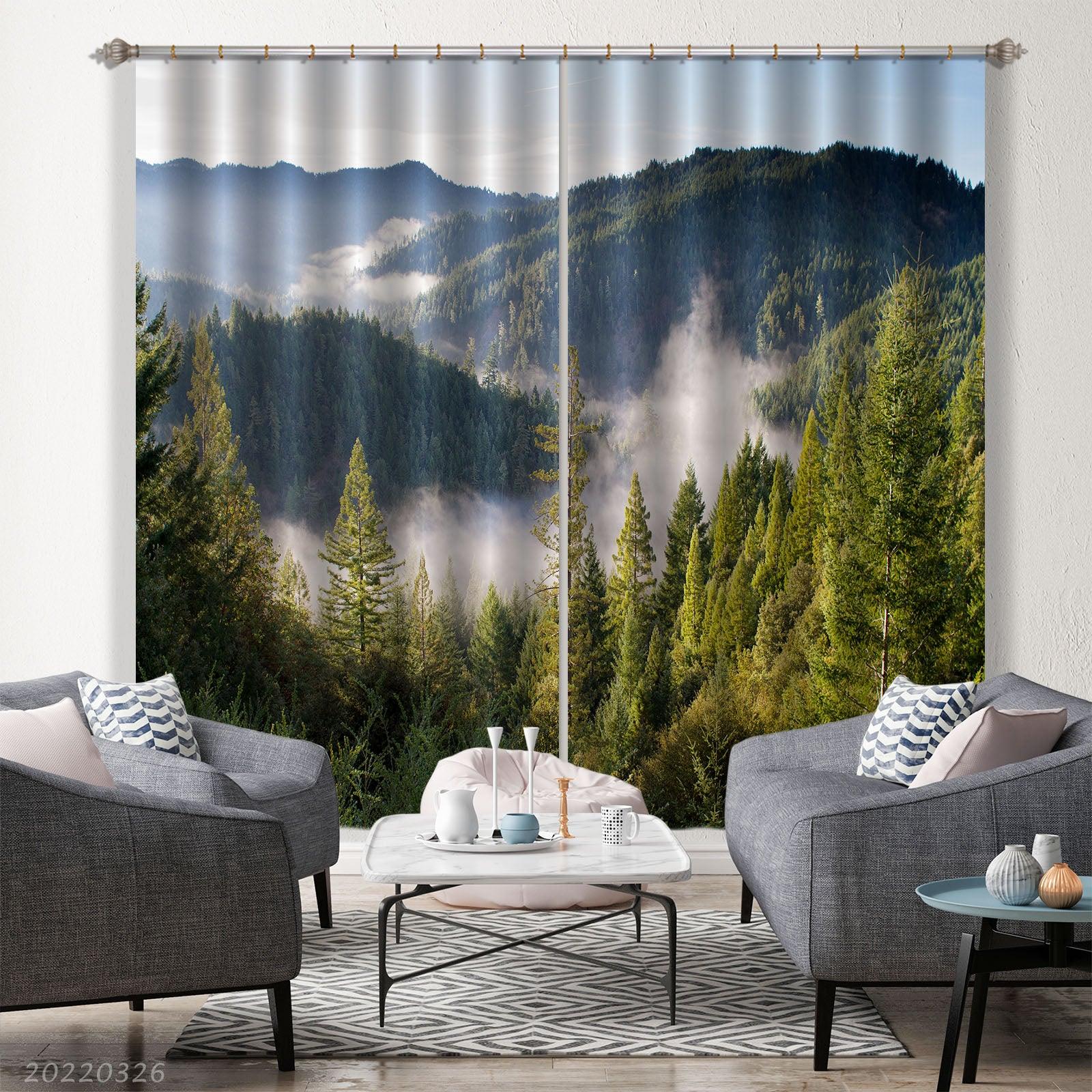 3D Landscape Mountain Forest Fog Canyon Curtains and Drapes GD 2986- Jess Art Decoration