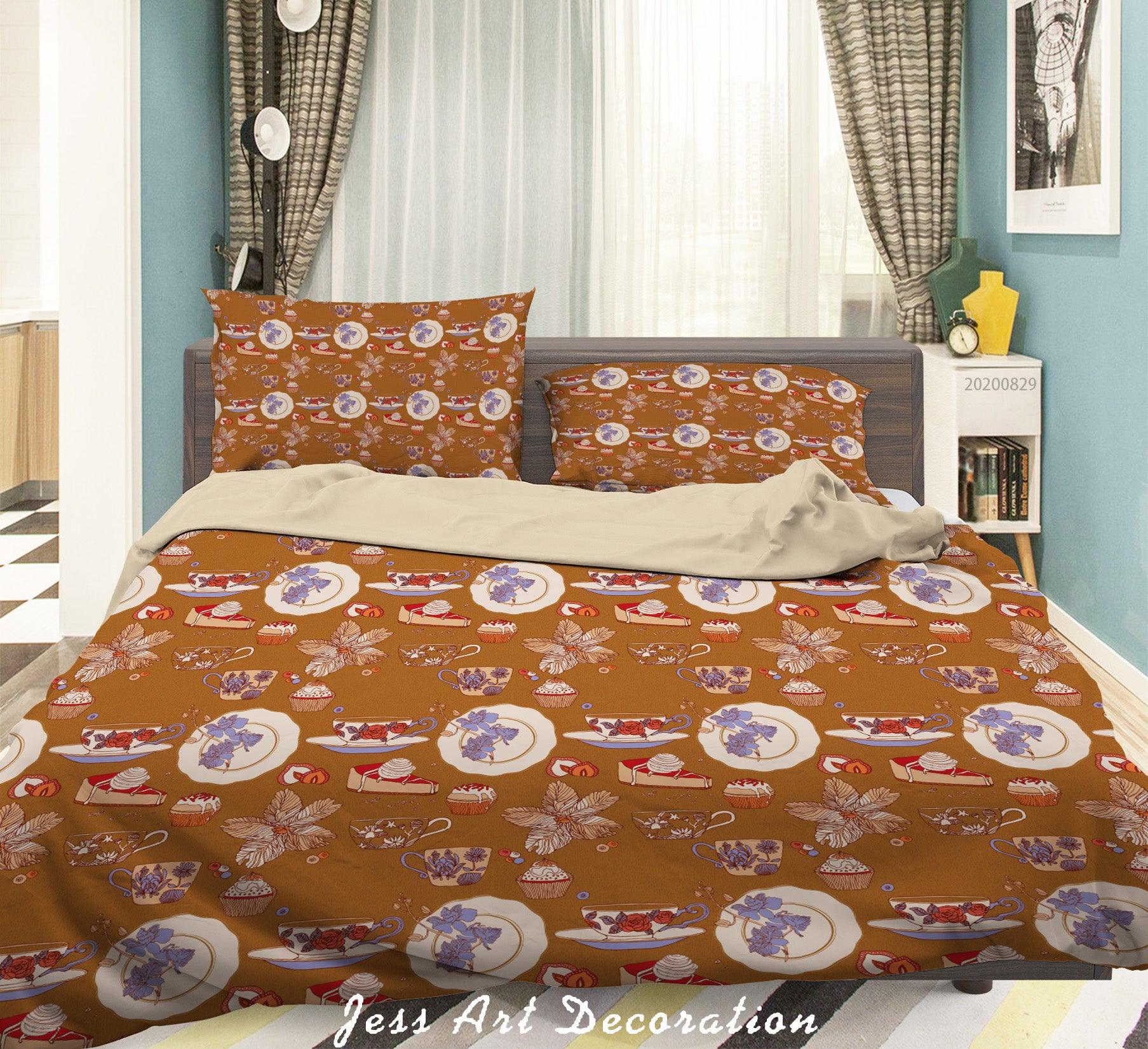 3D Abstract Hand Draw Cartoon Floral Teacup Pattern Quilt Cover Set Bedding Set Duvet Cover Pillowcases WJ 3563- Jess Art Decoration