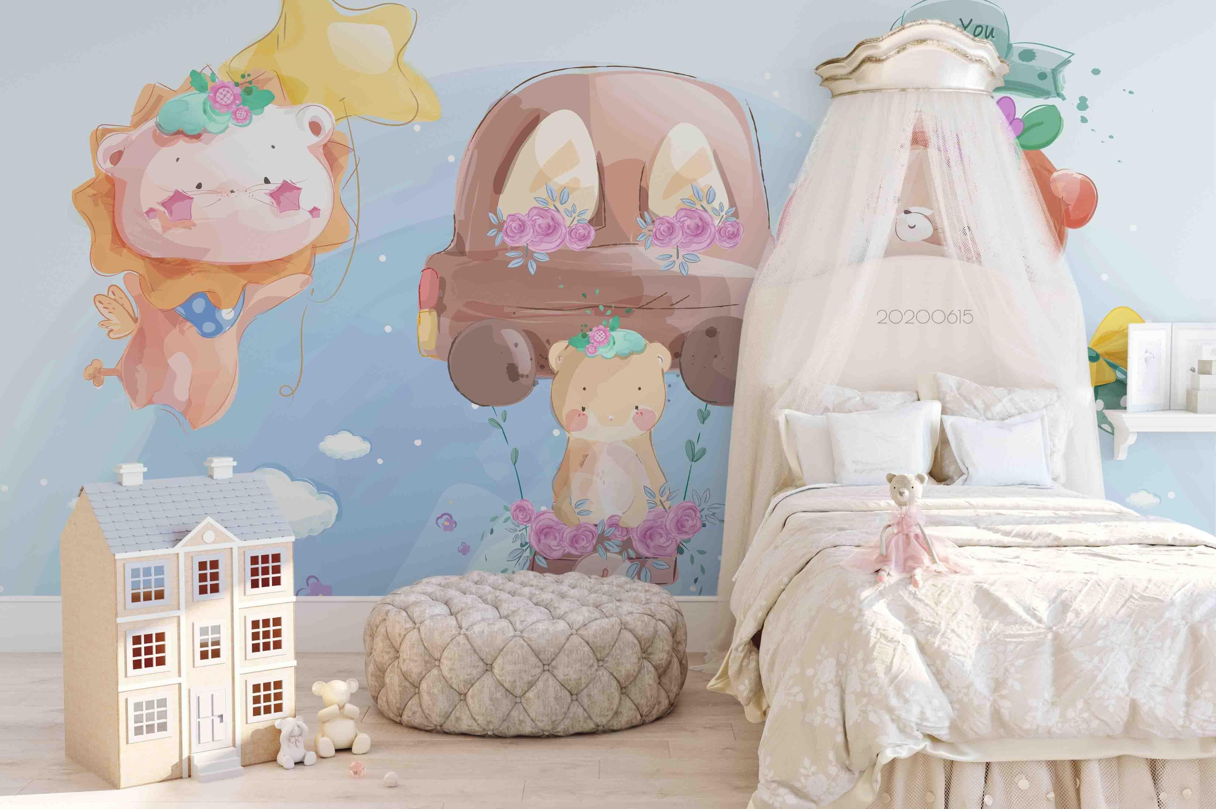 3D Cartoon Animal Car Wall Mural Wallpaper A020 LQH- Jess Art Decoration
