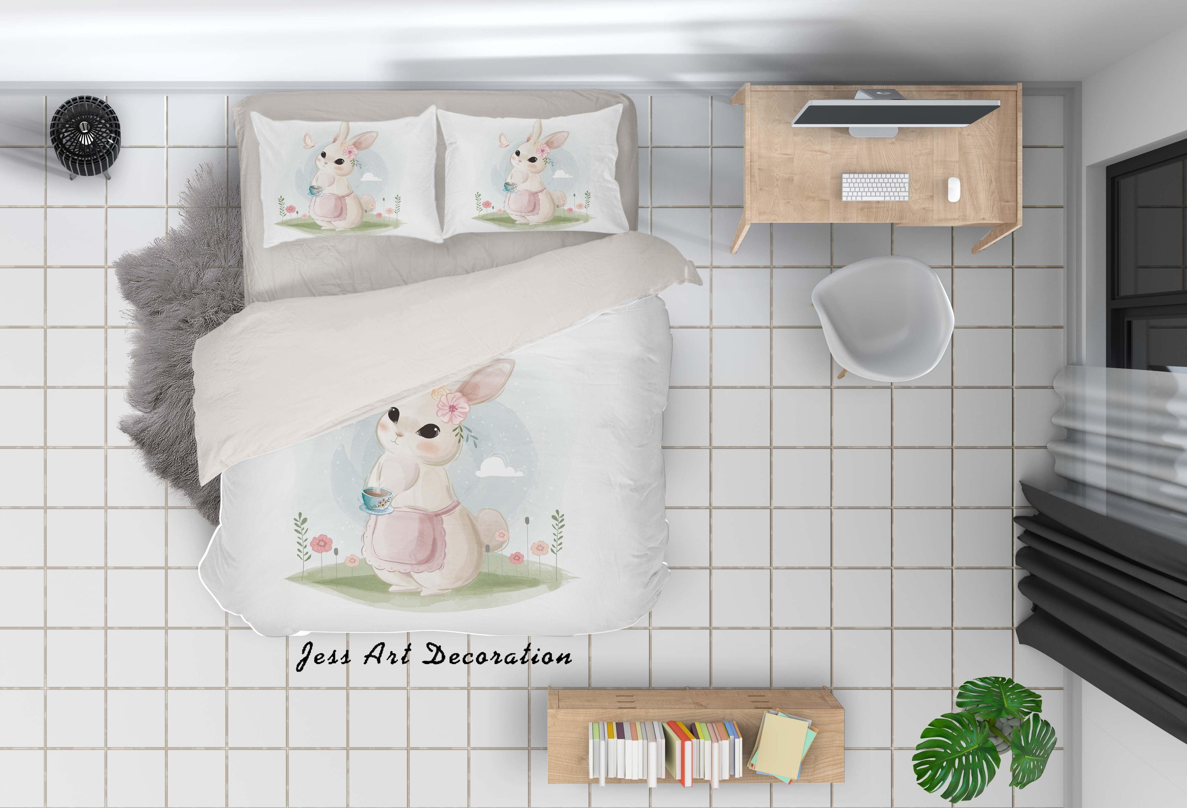 3D White Rabbit Quilt Cover Set Bedding Set Duvet Cover Pillowcases SF06- Jess Art Decoration