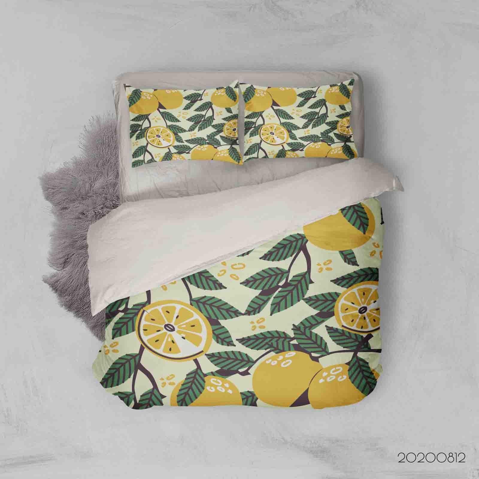 3D Hand Drawn Lemon Leaves Plant Quilt Cover Set Bedding Set Duvet Cover Pillowcases LXL- Jess Art Decoration