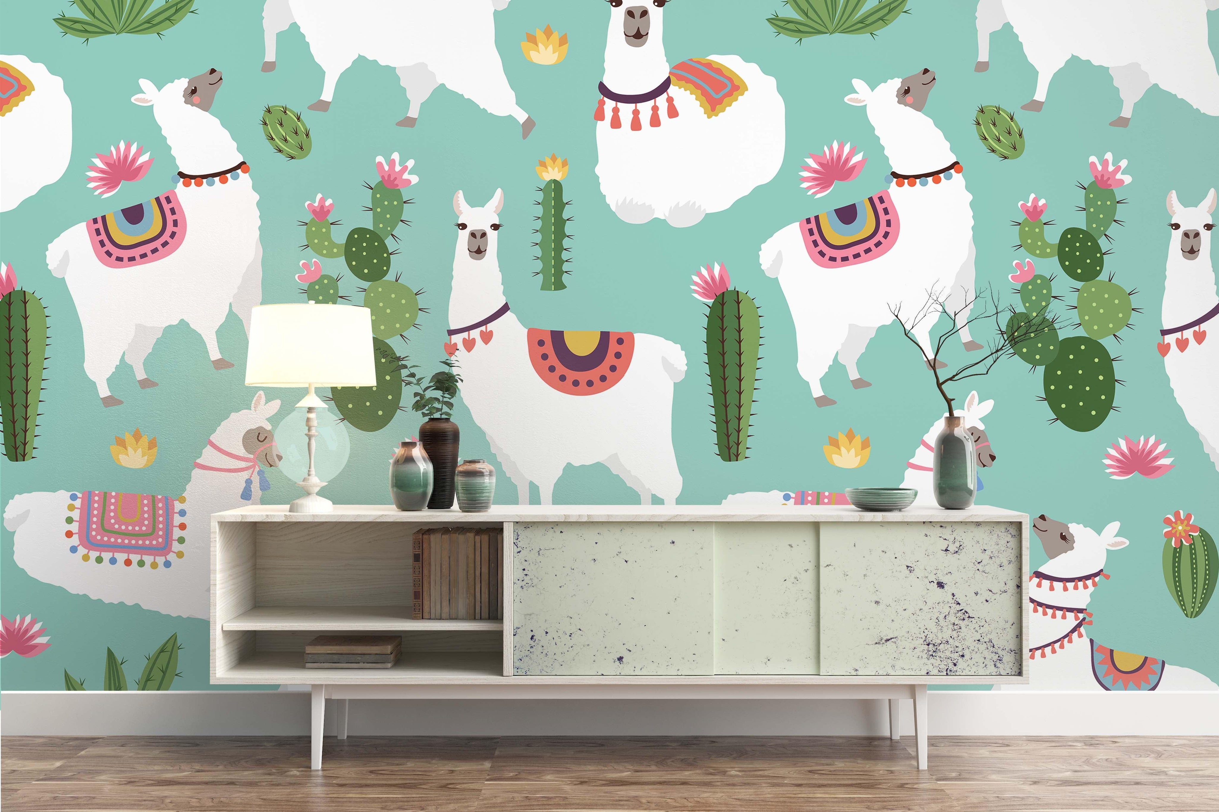 3D alpaca cactus wall mural wallpaper 54- Jess Art Decoration