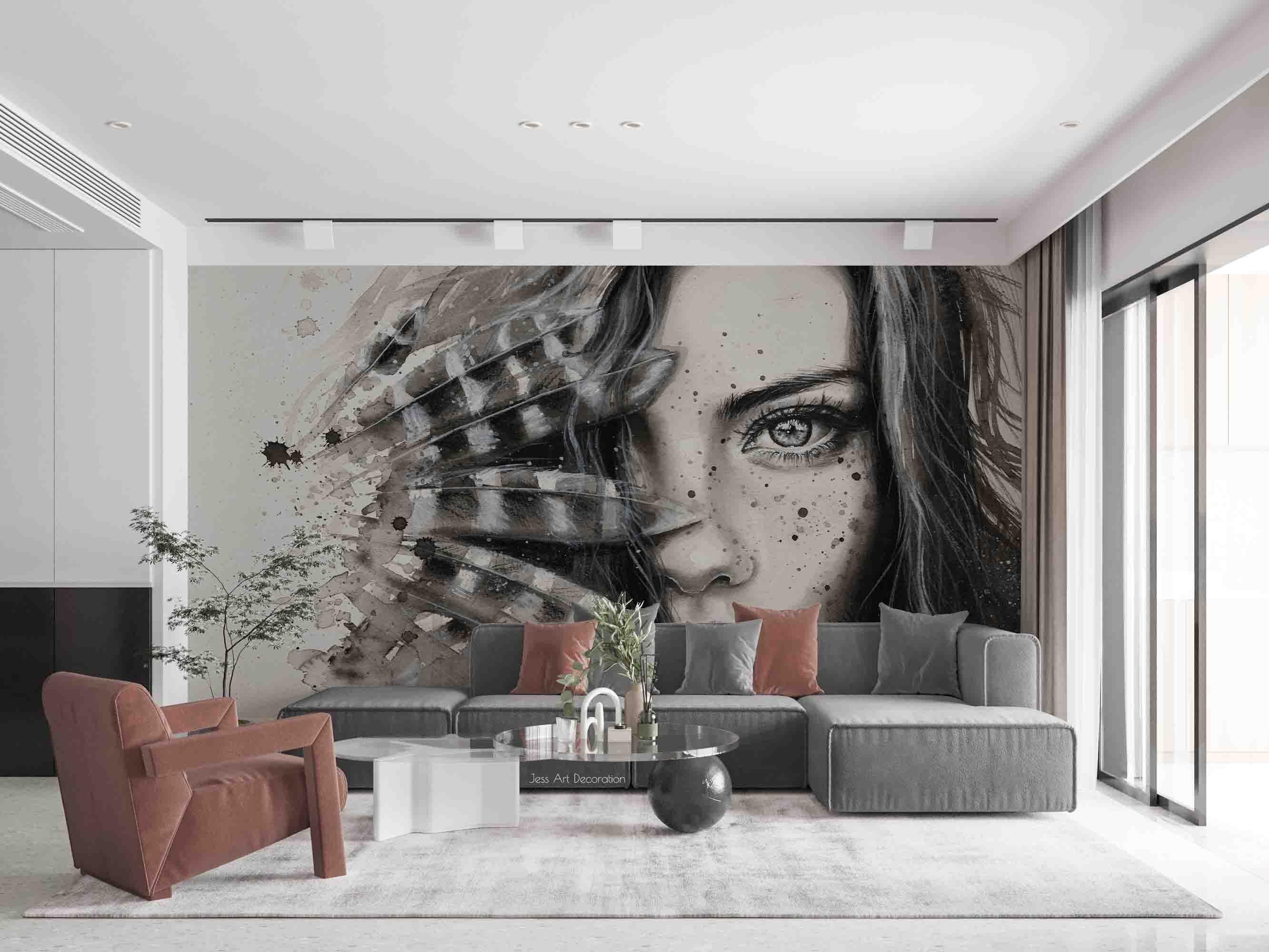 3D Monochrome Woman Face black white fashion portrait wall mural wallpaper for living room - view 2