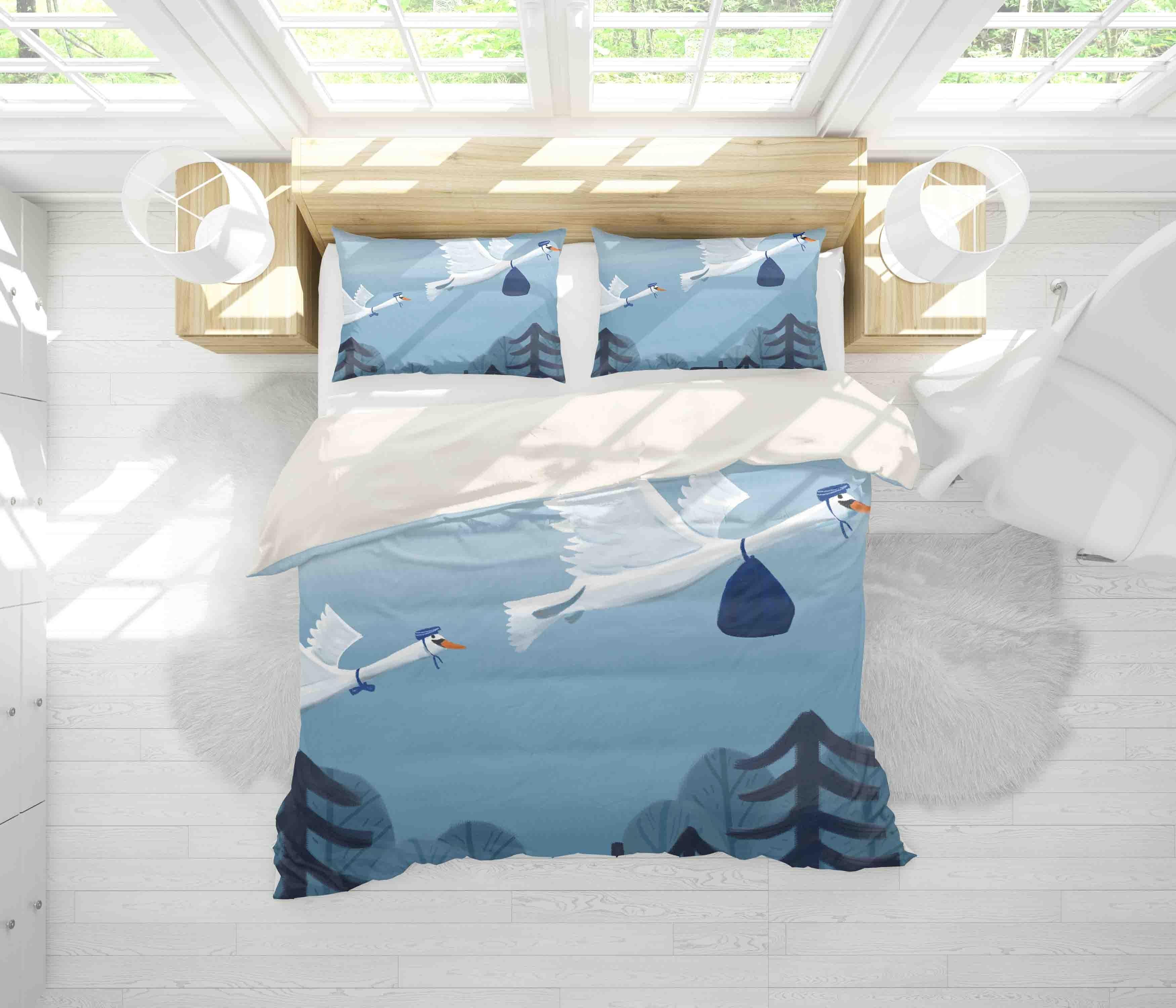 3D Blue Bird Leaves Quilt Cover Set Bedding Set Pillowcases 153- Jess Art Decoration